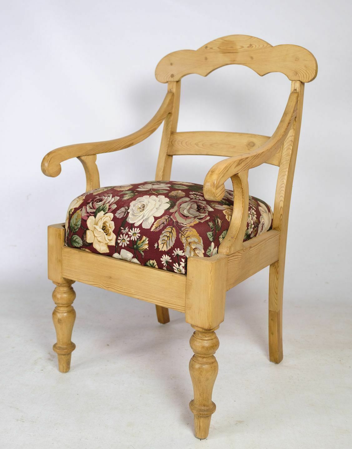Armchair In Pine & Flowered Covers From 1890s