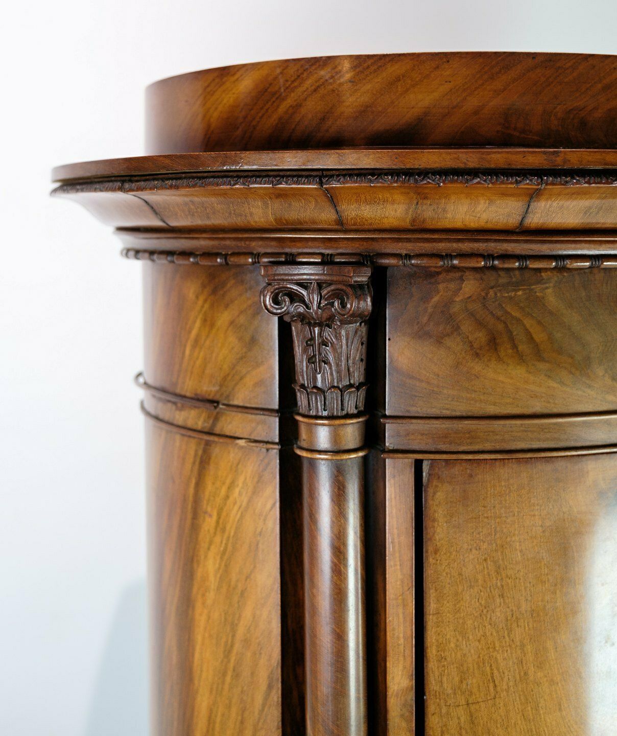 Oval Pedestal Cabinet With Mahogany Carvings From 1820s photo furniture