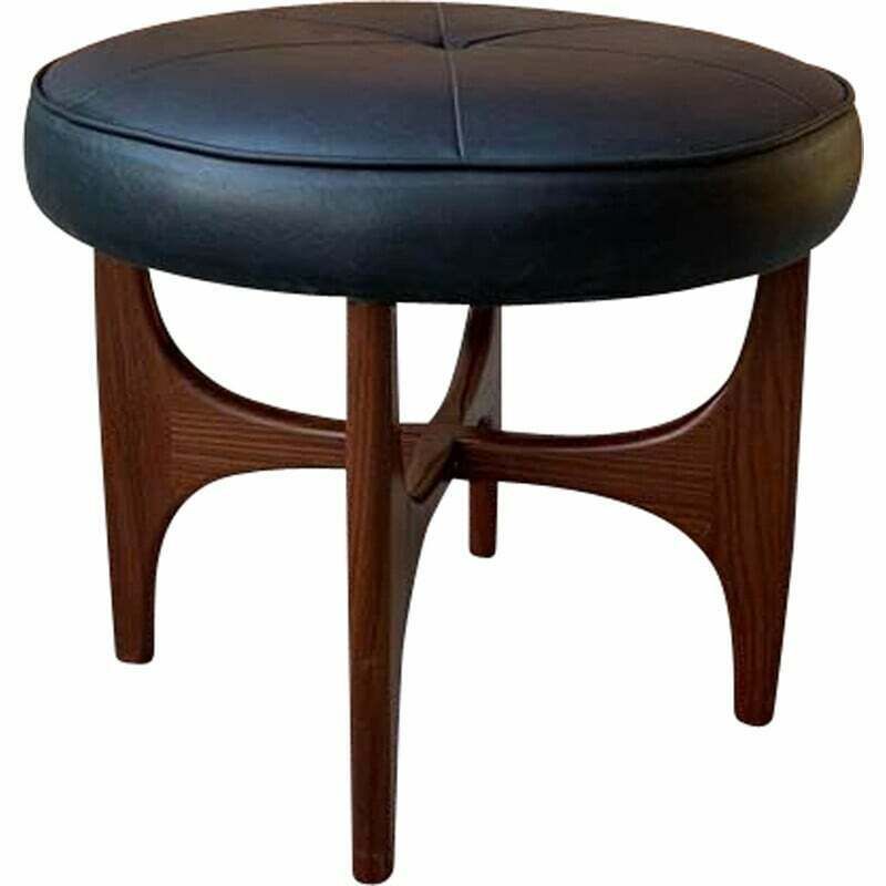 Mid Century Danish Teak And Leather Ottoman By Kofod Larsen For G Plan, 1960s