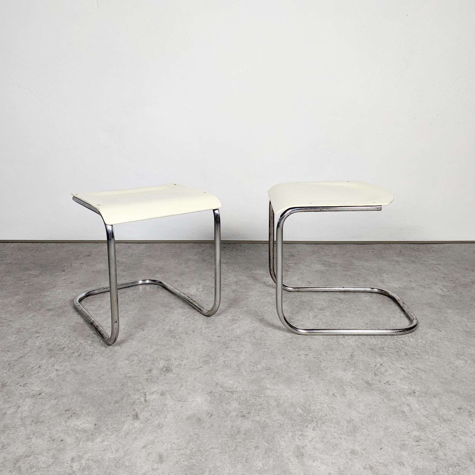 Pair Of Cantilever Tubular Steel Bauhaus Stools By Mart Stam photo buy