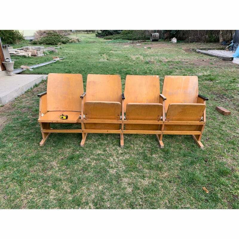 Vintage Cinema Bench With 4 Seats, Hungary 1950 photo for sale