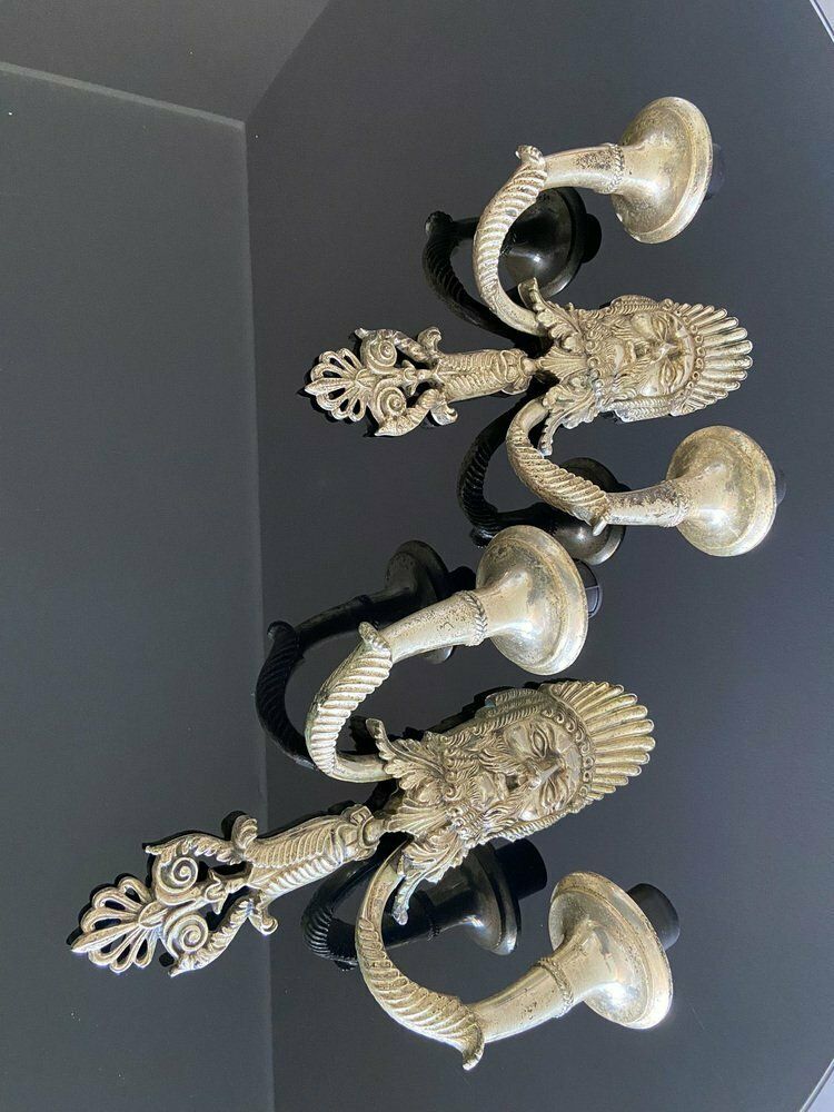 Silver Plated Alloy Greek Tragedy Wall Lamps, Set Of 2