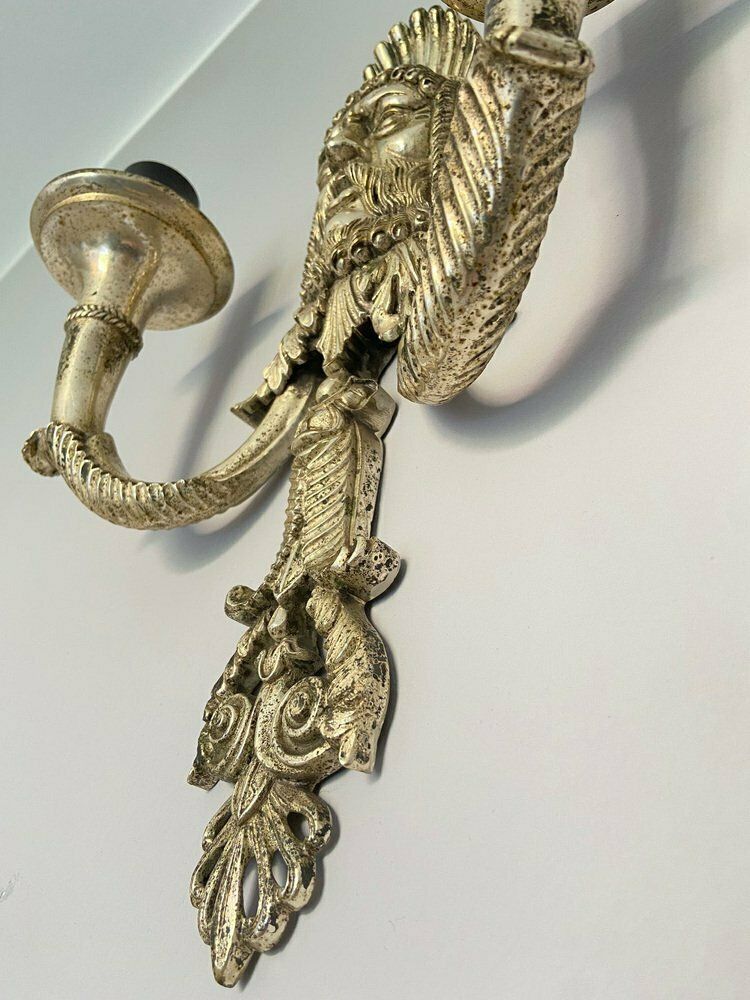 816.0 Silver Plated Alloy Greek Tragedy Wall Lamps, Set Of 2 photo