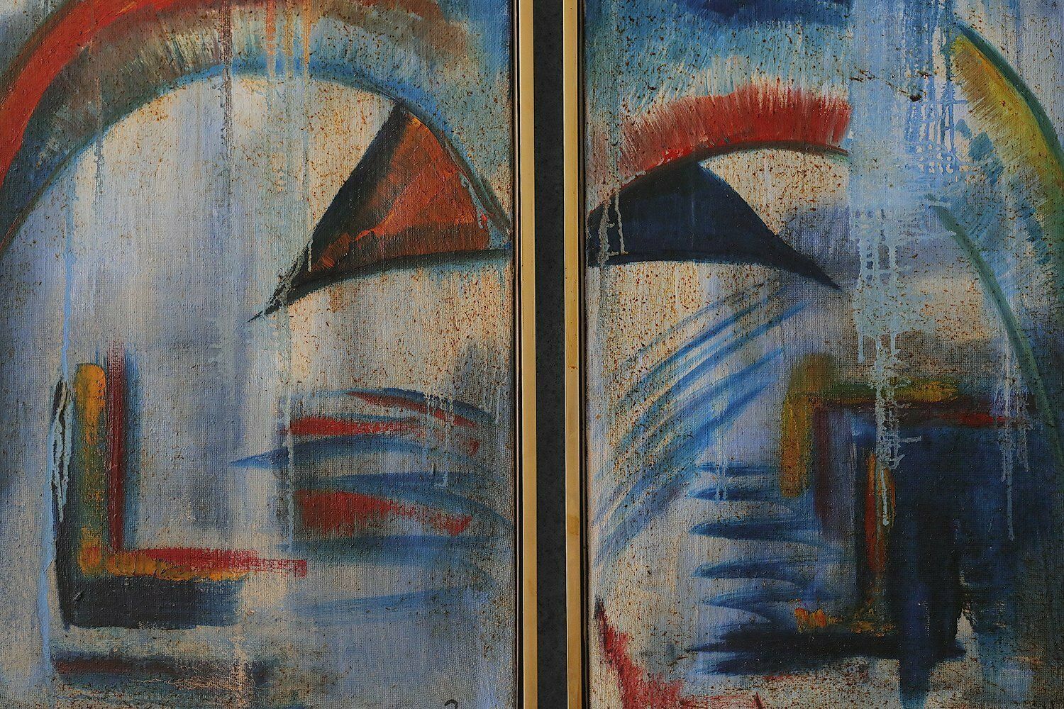 Roald Ditmer, Abstract Diptych, Olieverf Op Doek, Jaren 1980, Ingelijst, Set Van 2 photo for sale
