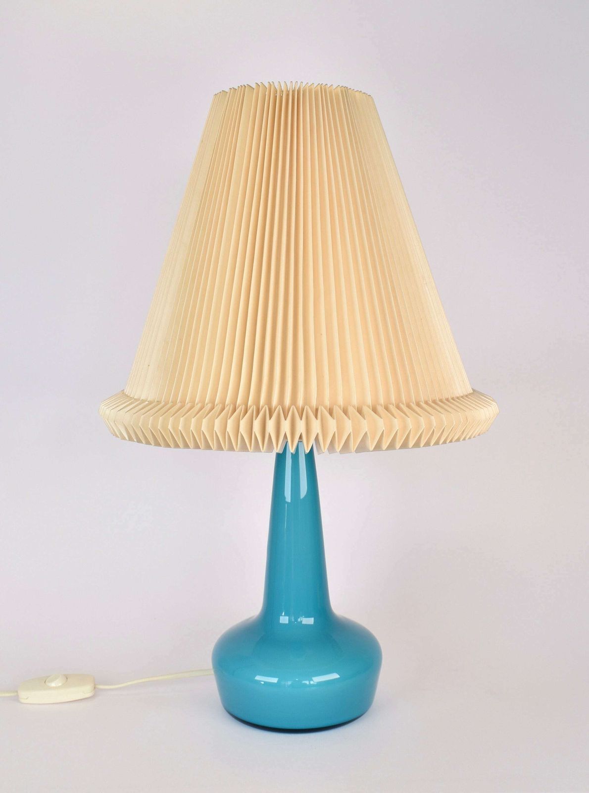Mid Century Le Klint Table Light 311 Blue Glass | Vintage Danish Design Accent Light | Pleated Shade Holmegaard Scandinavian Scandi Azure photo furniture