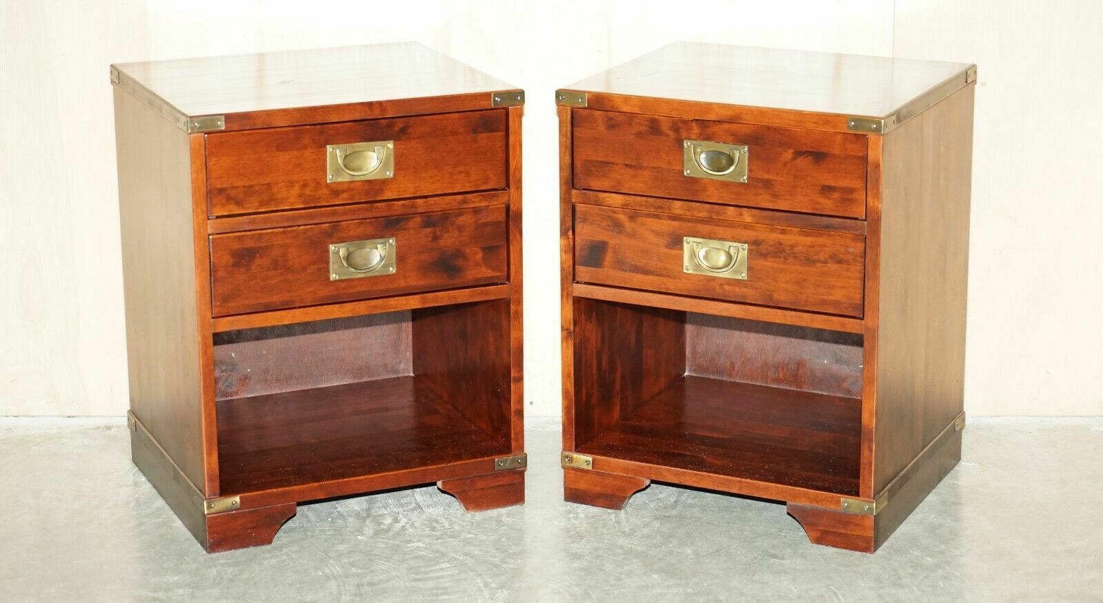 Pair Of Miliary Campaign Side End Lamp Wine Bedside Table Chests With Drawers photo furniture
