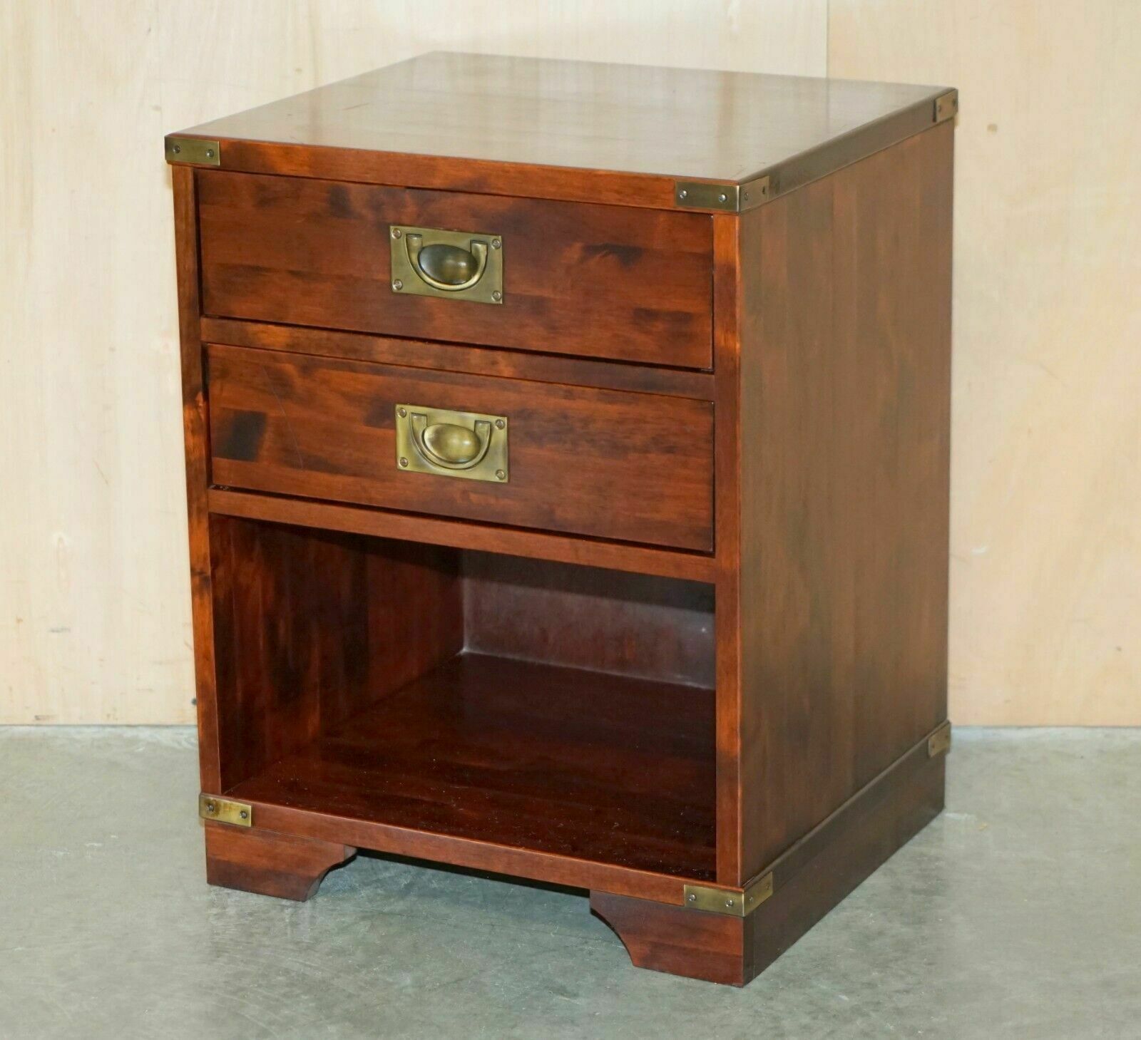 Pair Of Miliary Campaign Side End Lamp Wine Bedside Table Chests With Drawers photo for sale
