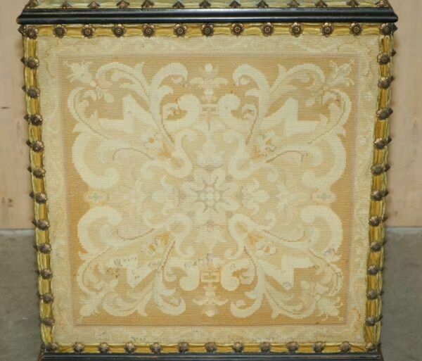 Antique French Circa 1880 Original Embroidered Upholstery Floral Linen Trunk photo buy