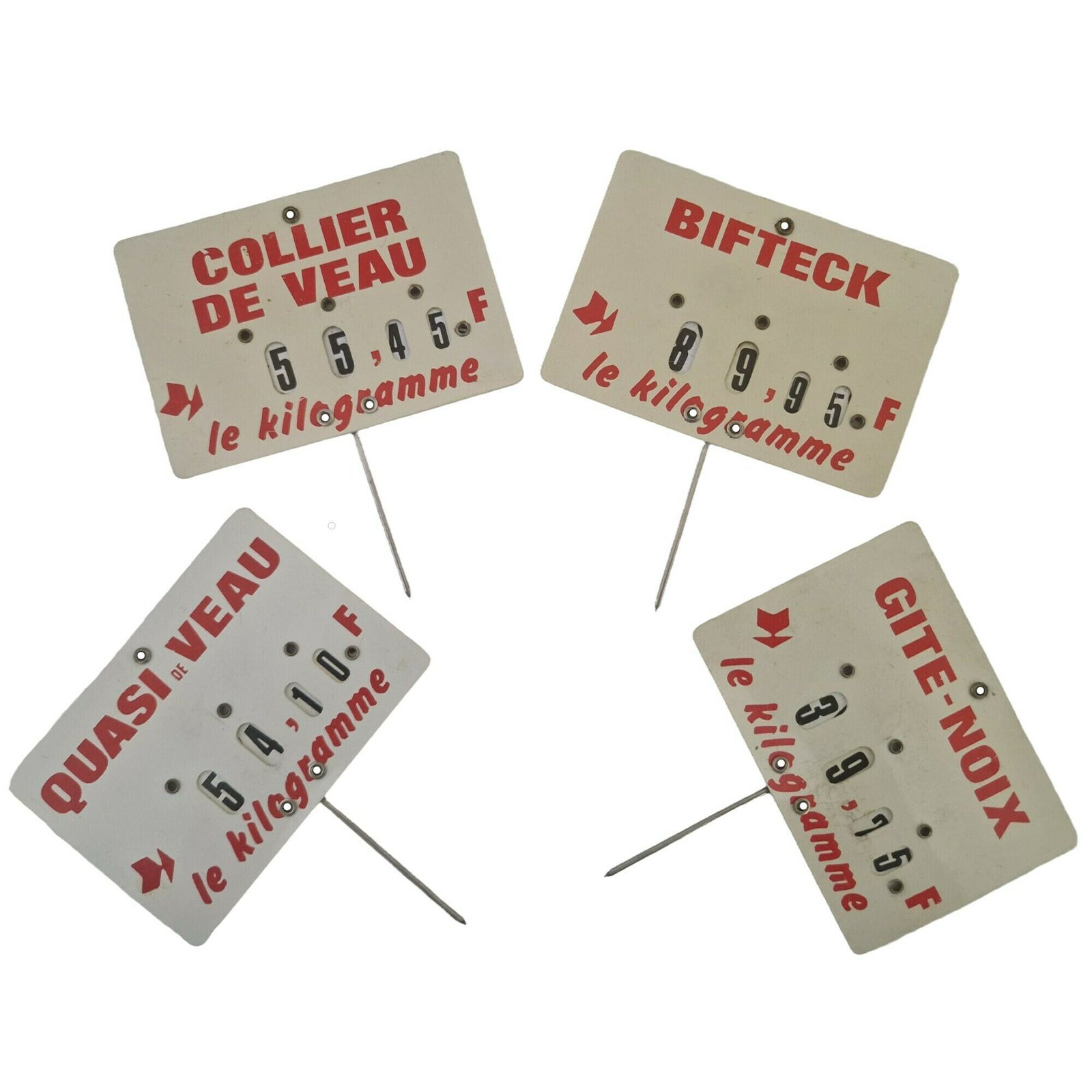 Prijskaartjes Voor Slagerij – Set Van 4 Vintage Franse Winkelbordje