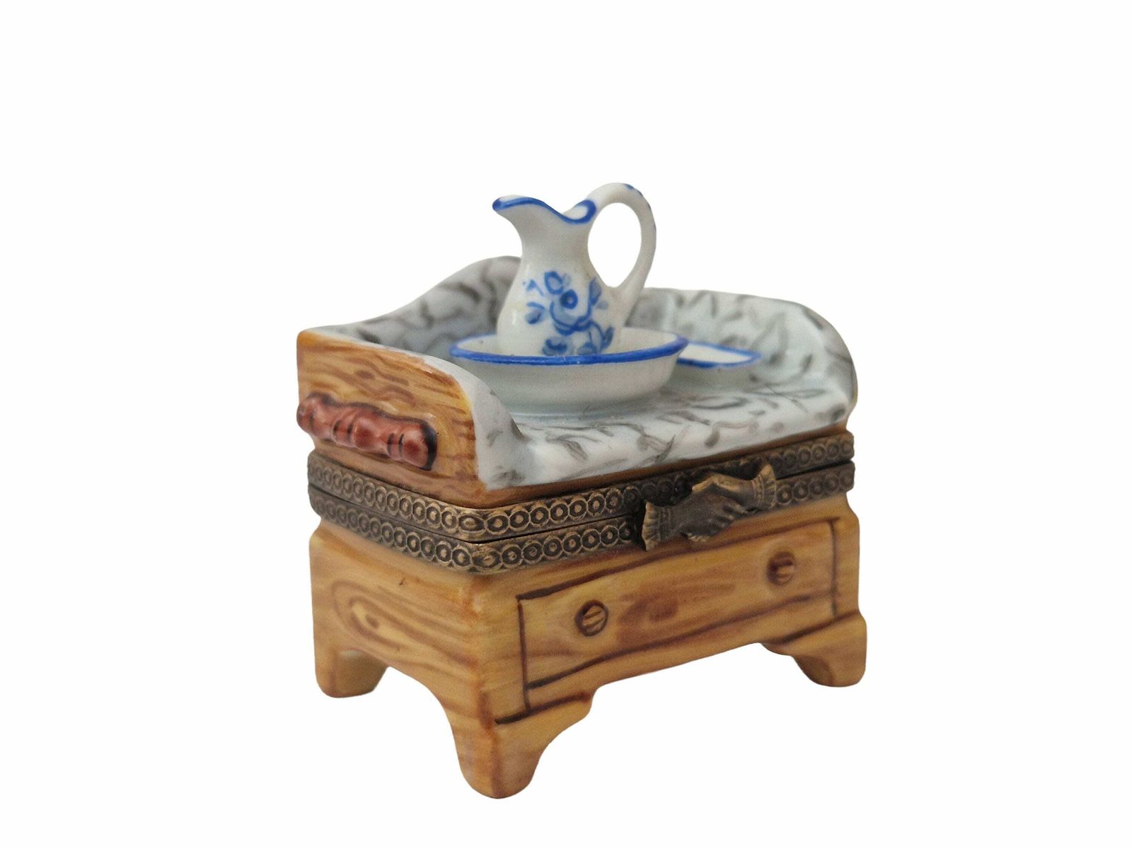 Limoges Miniature Wash Cabinet Pill Box, Hand Painted Collectible French Porcelain Trinket Box photo furniture