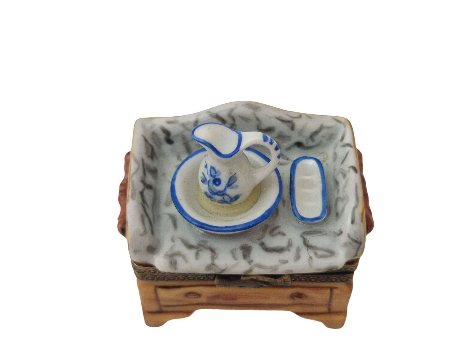 Limoges Miniature Wash Cabinet Pill Box, Hand Painted Collectible French Porcelain Trinket Box photo for sale