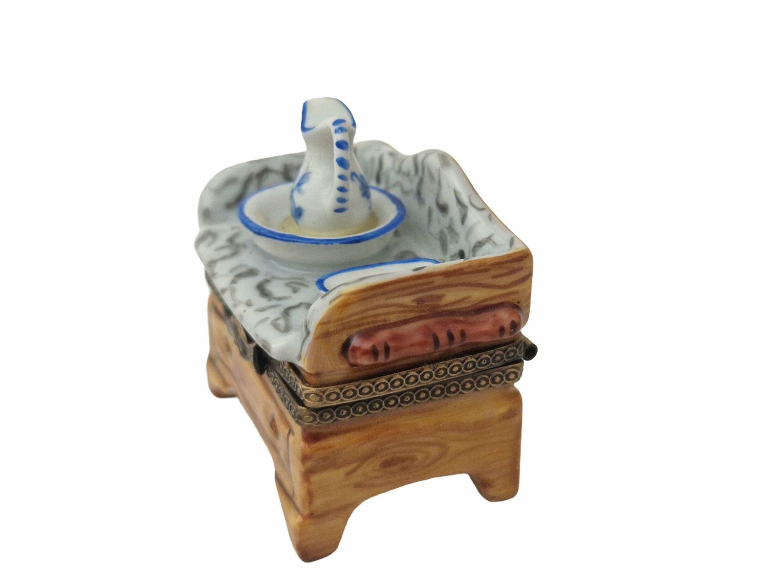 Limoges Miniatuur Wastafelkastje Pillendoosje, Handgeschilderd Verzamelbaar Frans Porselein Snuisterdoosje photo Woonaccessoires