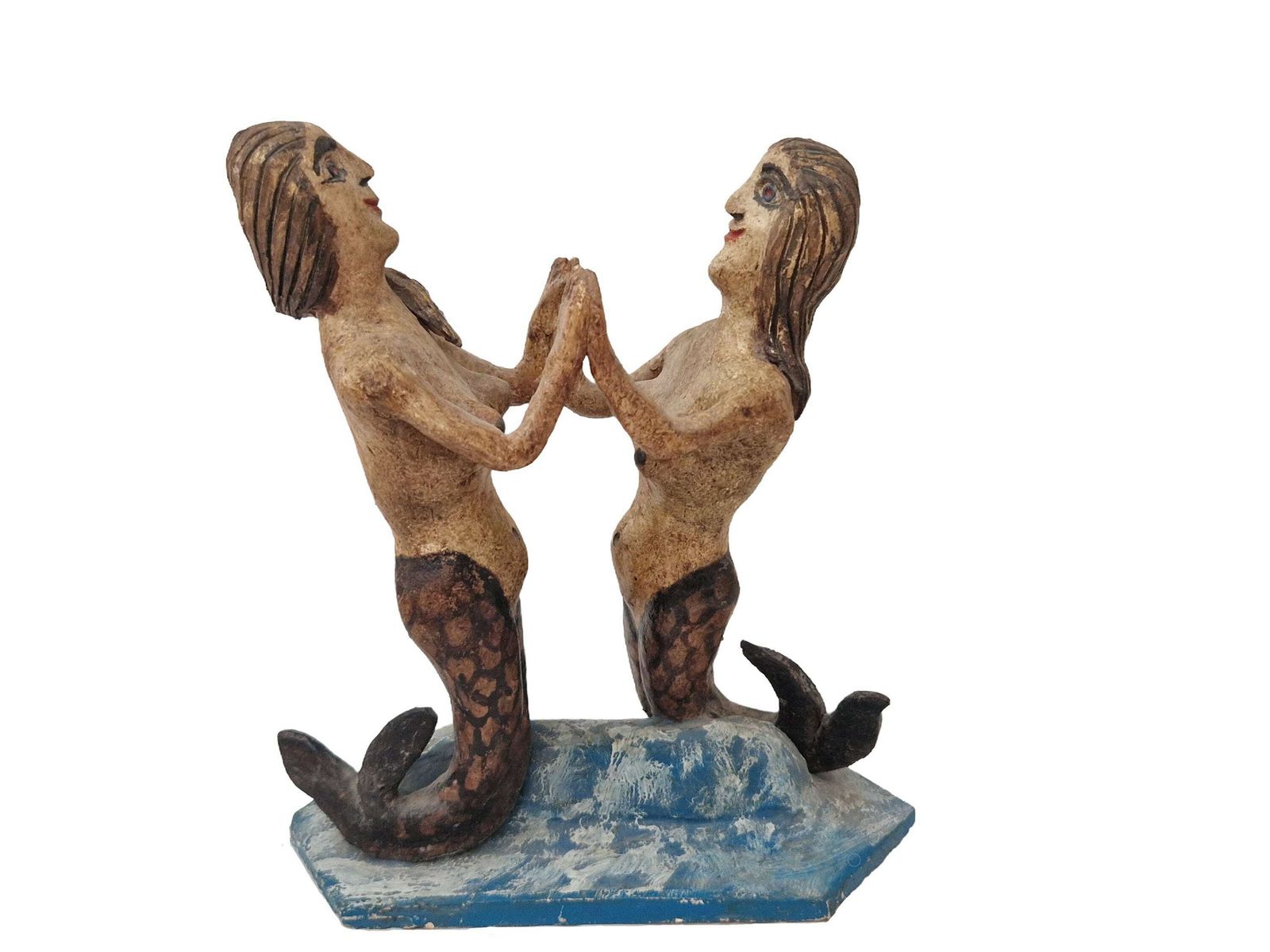 Mid Century Pottery Mermaid Figurine, Vintage French Coastal And Nautical Home Decor