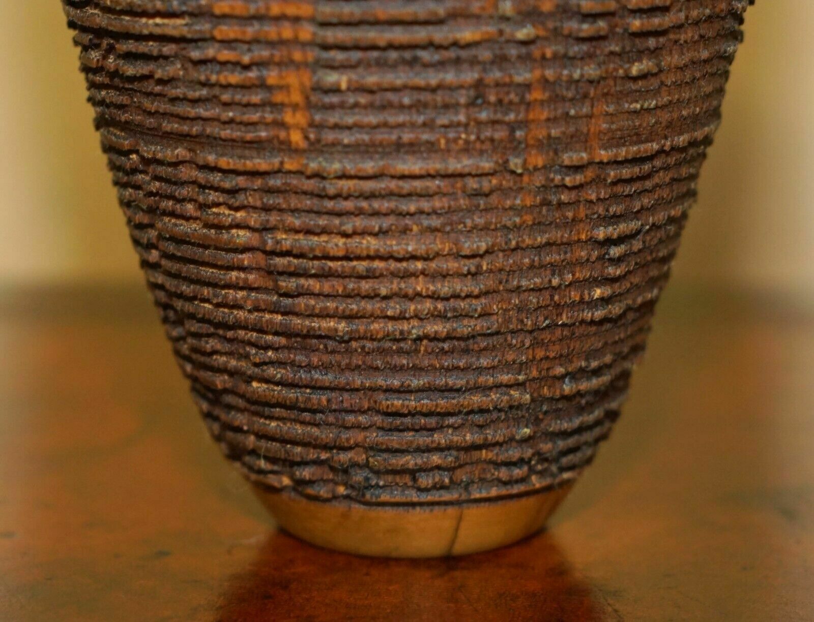 photo furniture Large Ornately Hand Carved Wooden Vase Makers Signature To The Base