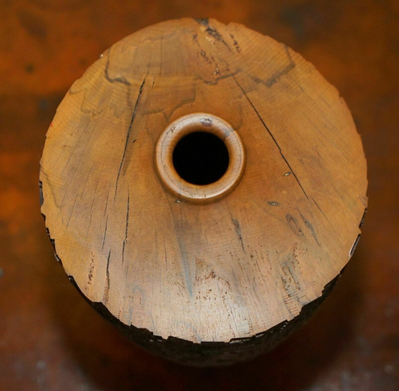 photo for sale Large Ornately Hand Carved Wooden Vase Makers Signature To The Base