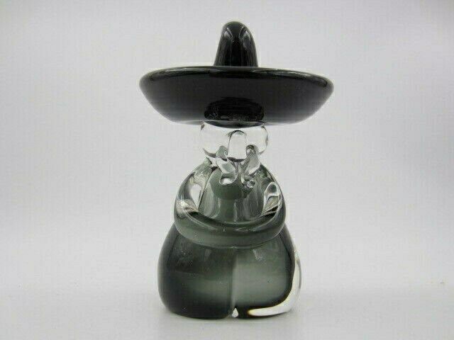 Murano Smokey Grey Art Glass Figurine Oball Chinese Mexican Man Sculpture photo Home Decor
