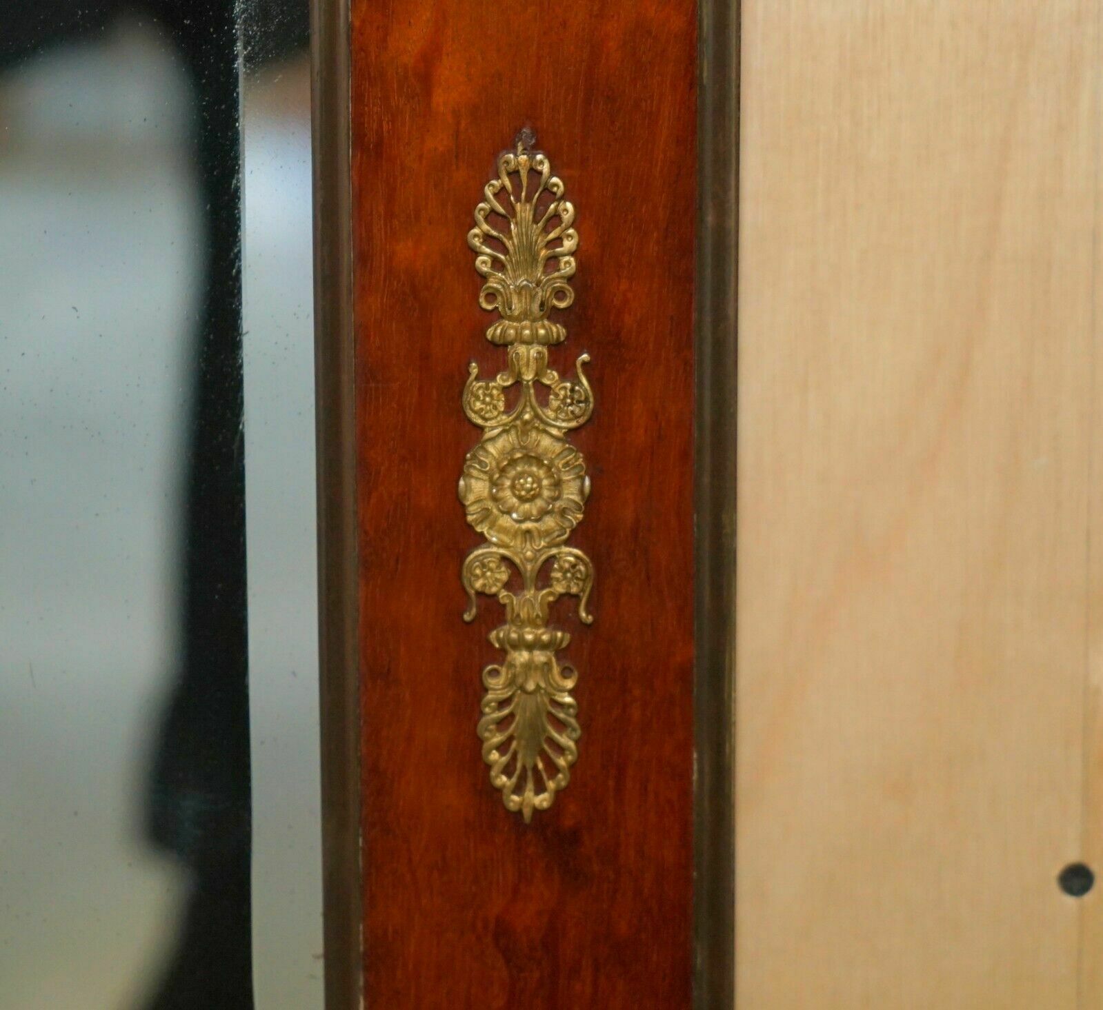 photo for sale Sublime Antique 1860 Burr Walnut & Gilt Brass Louis XVI French Empire Mirror