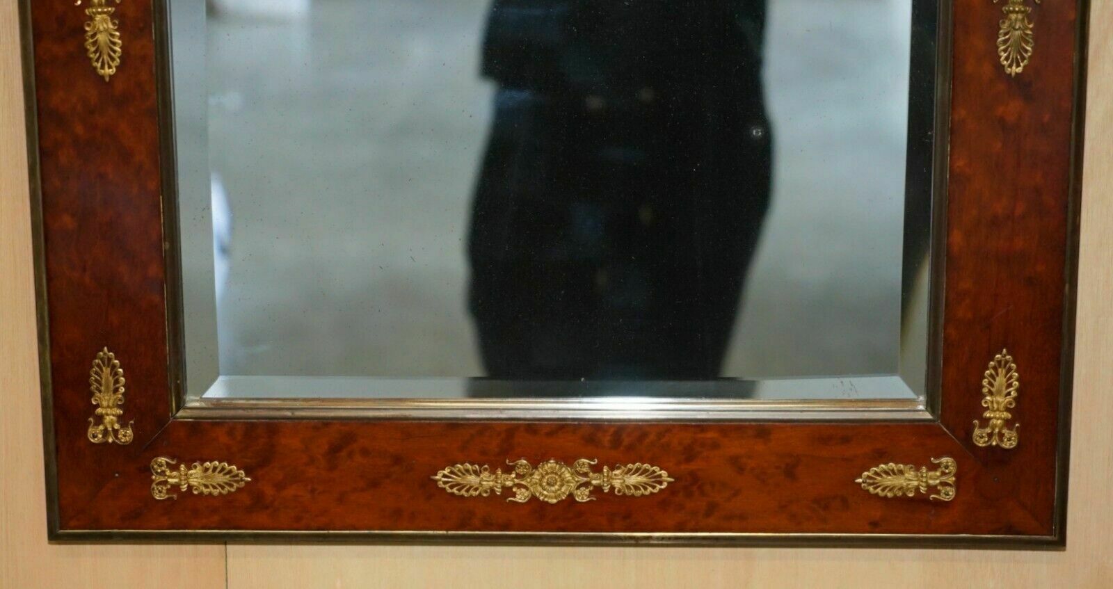 Home Decor Sublime Antique 1860 Burr Walnut & Gilt Brass Louis XVI French Empire Mirror photo