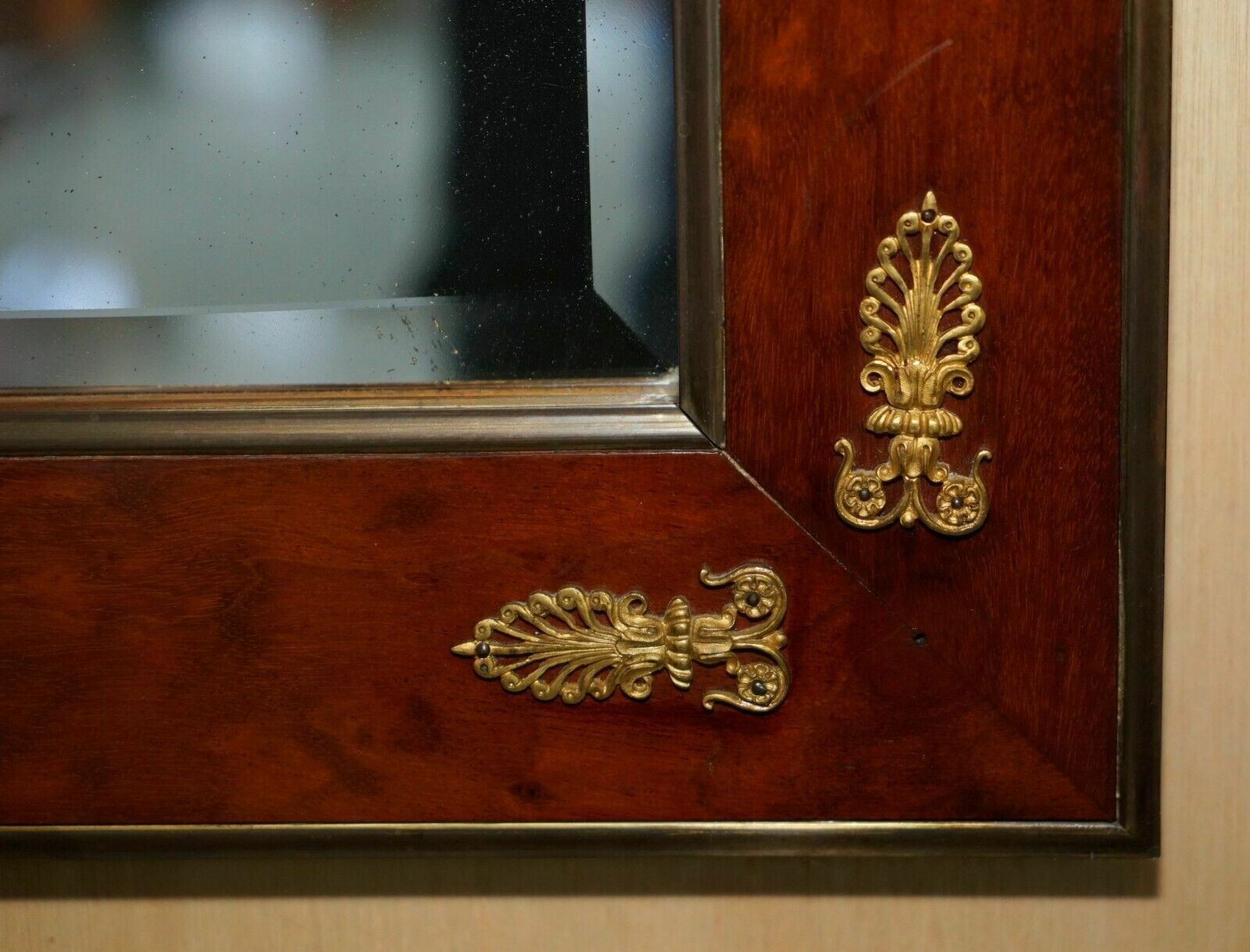 photo buy Sublime Antique 1860 Burr Walnut & Gilt Brass Louis XVI French Empire Mirror