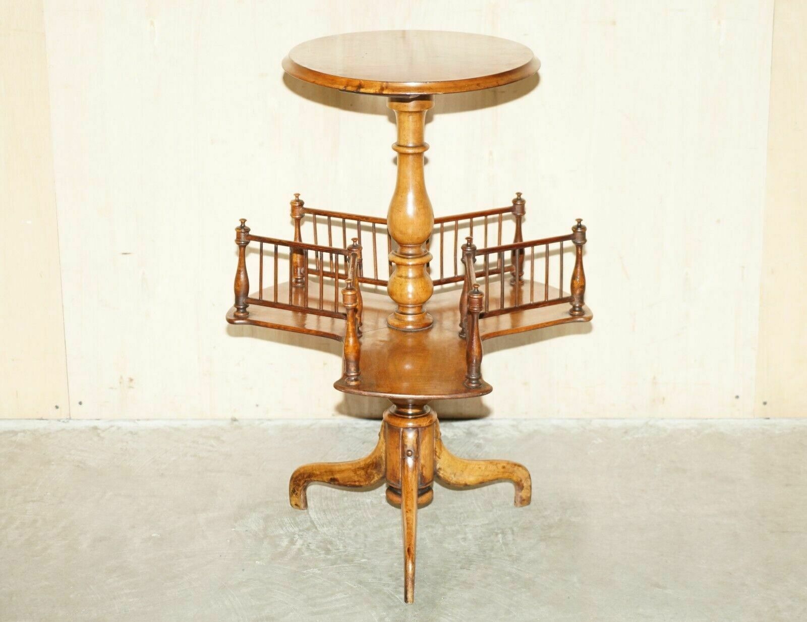 Antique Restored Victorian Burr Walnut Library Revolving Book Table Bookcase photo furniture