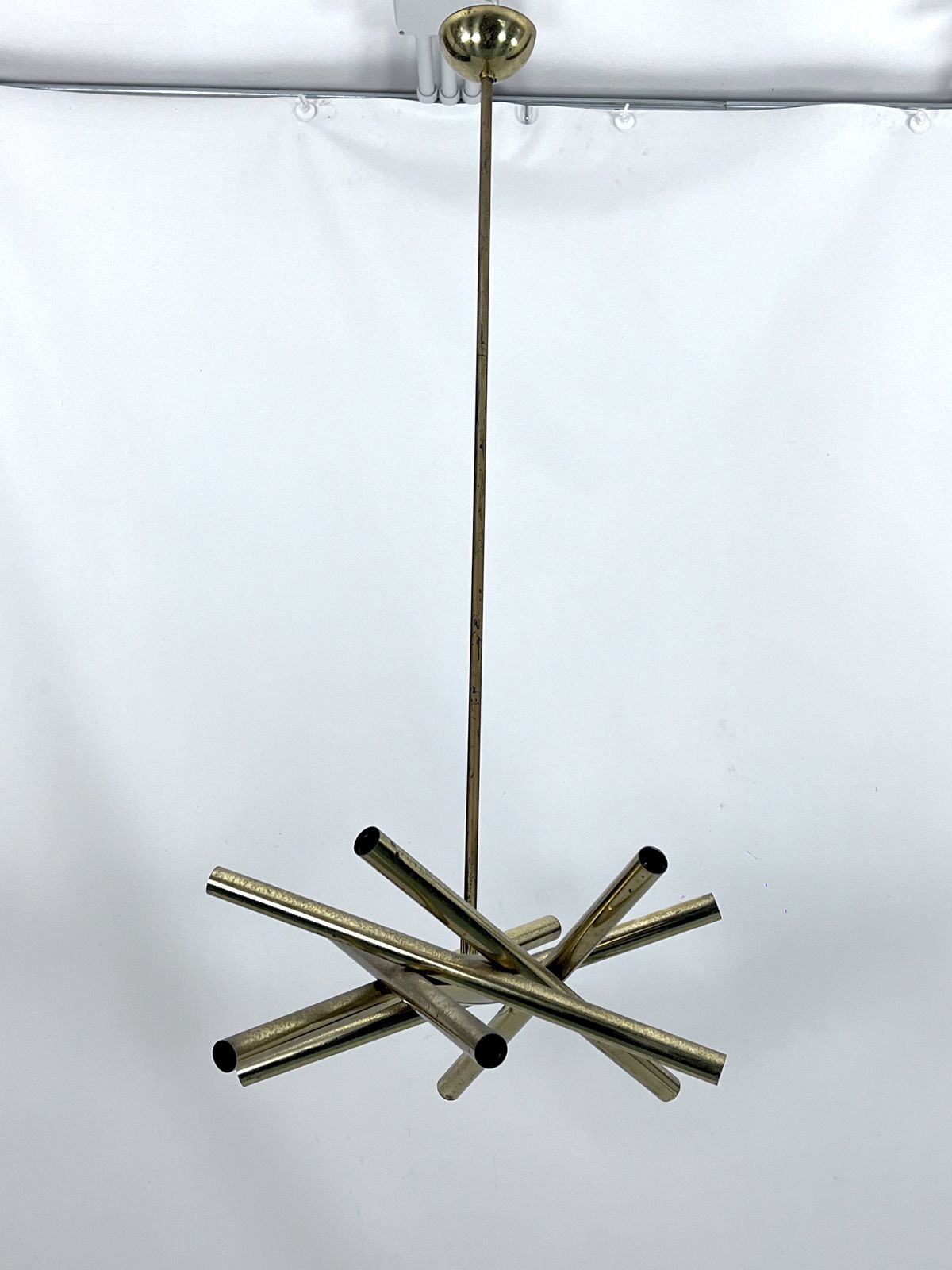 Mid Century Modern 12 Lights Brass Chandelier By Stilnovo. Italy 1960s photo vintage