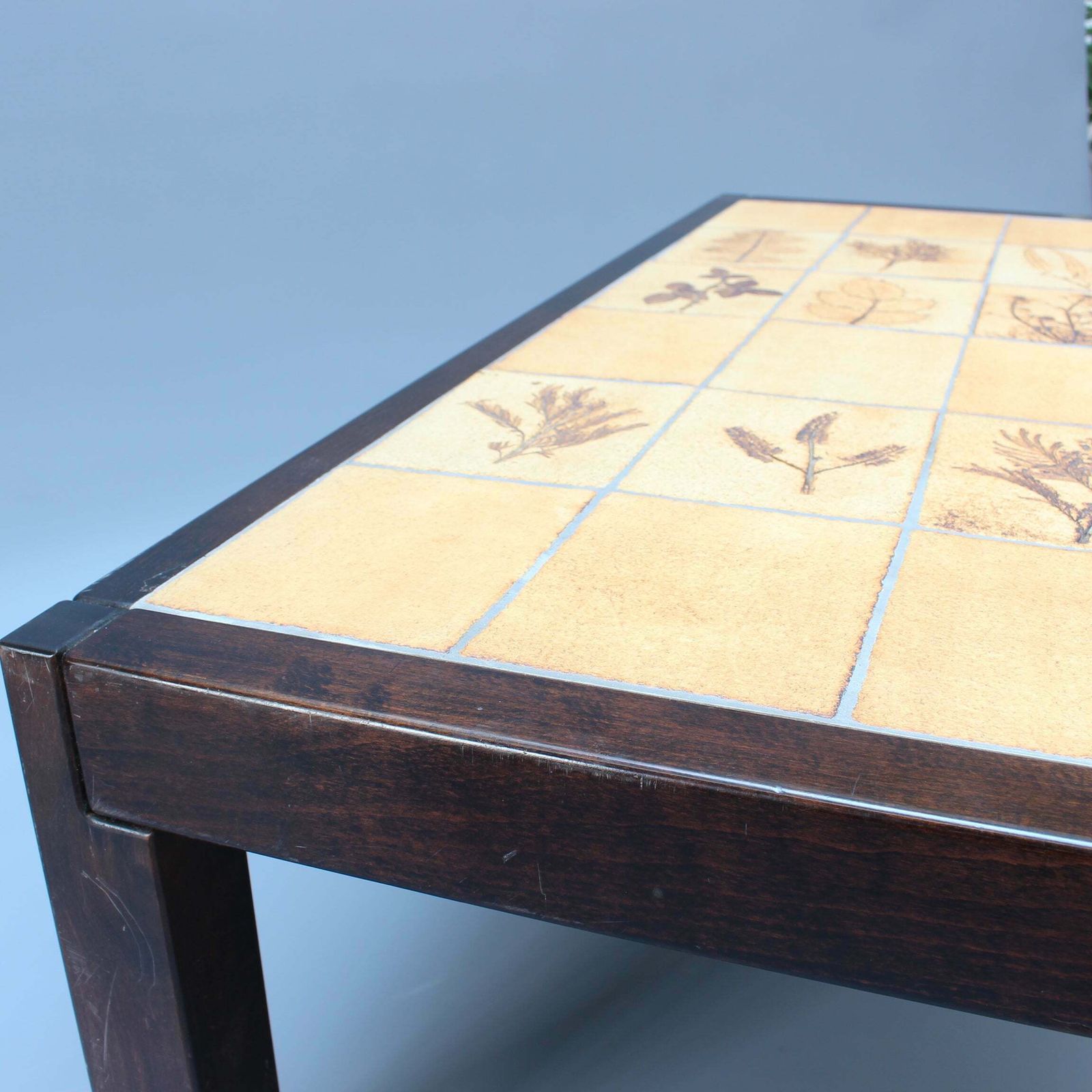 photo buy Vintage French Coffee Table With Leaf Motif Tiles By Roger Capron (Circa 1970s)