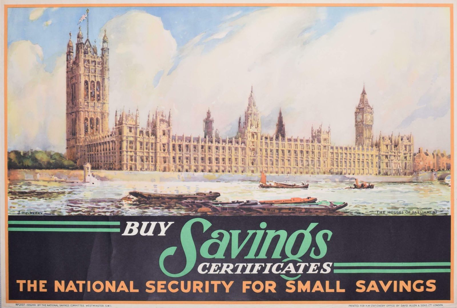 Sydney Thomas Charles Weeks Houses Of Parliament Original Vintage Poster For National Savings By Stc Weeks