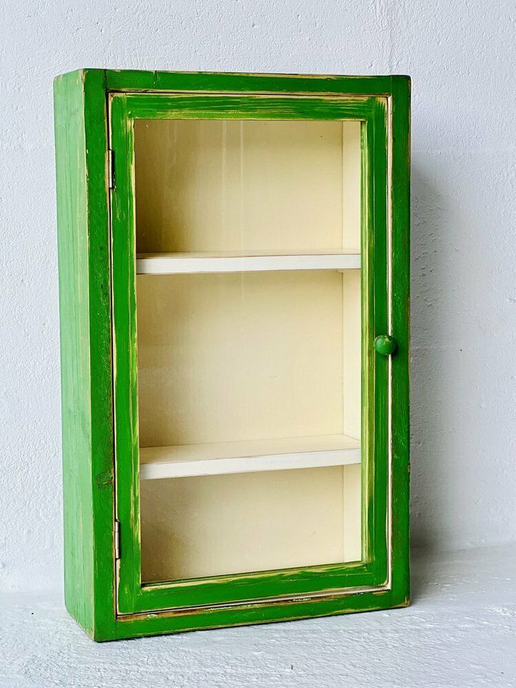 Vintage Wandkast Met Glazen Deur