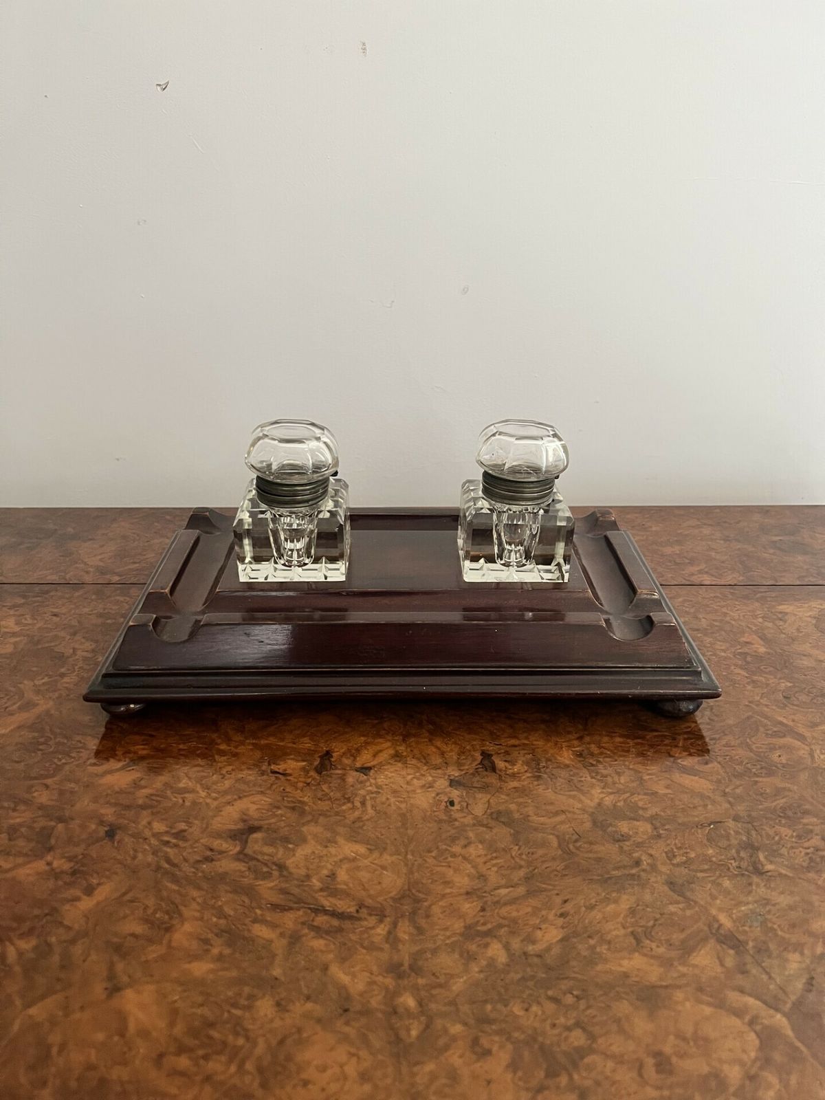 Large Antique Quality Mahogany And Glass Desk Set