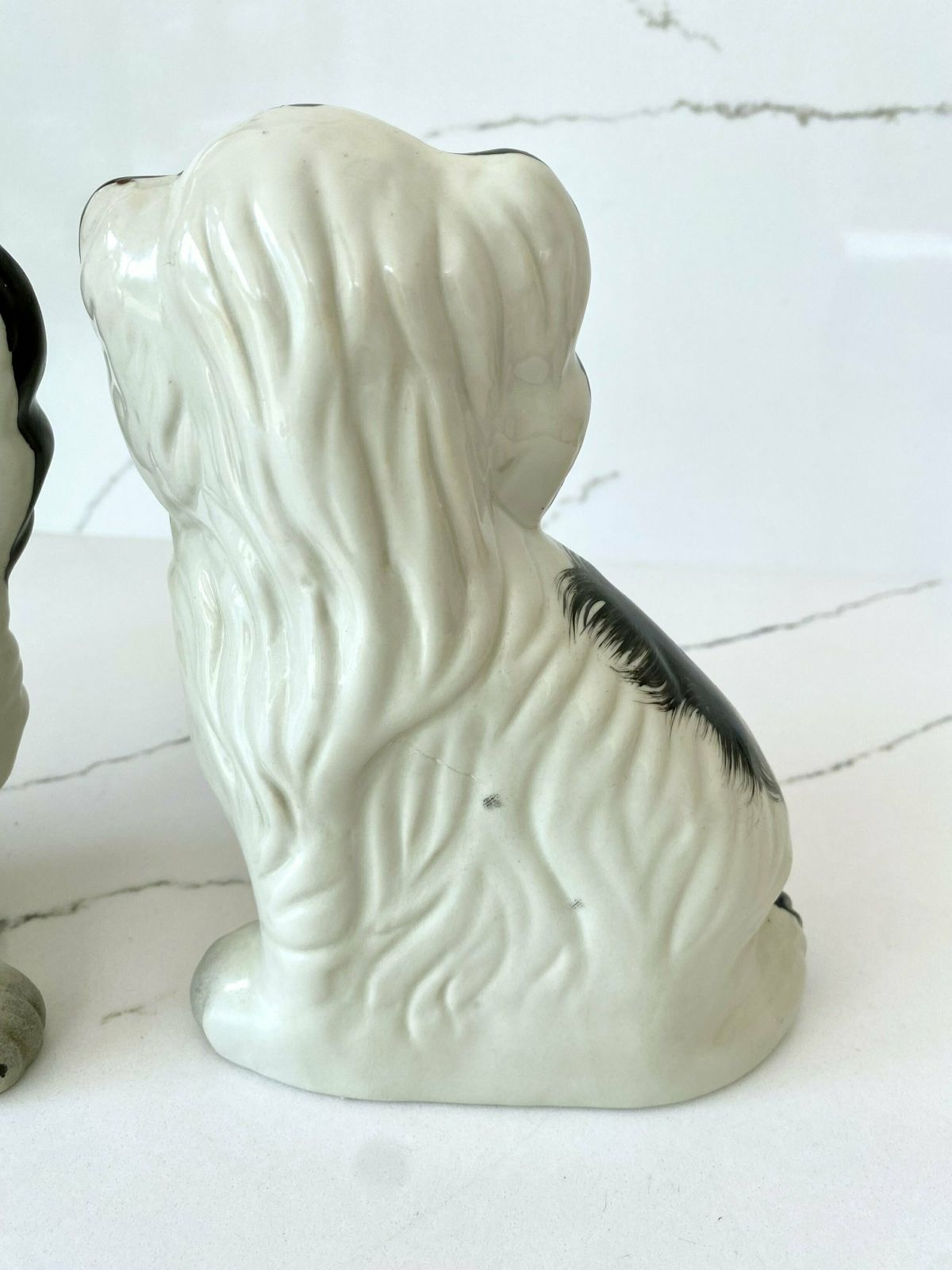 Pair Of Antique Pottery Mantle Dogs With Baskets Of Flowers photo buy