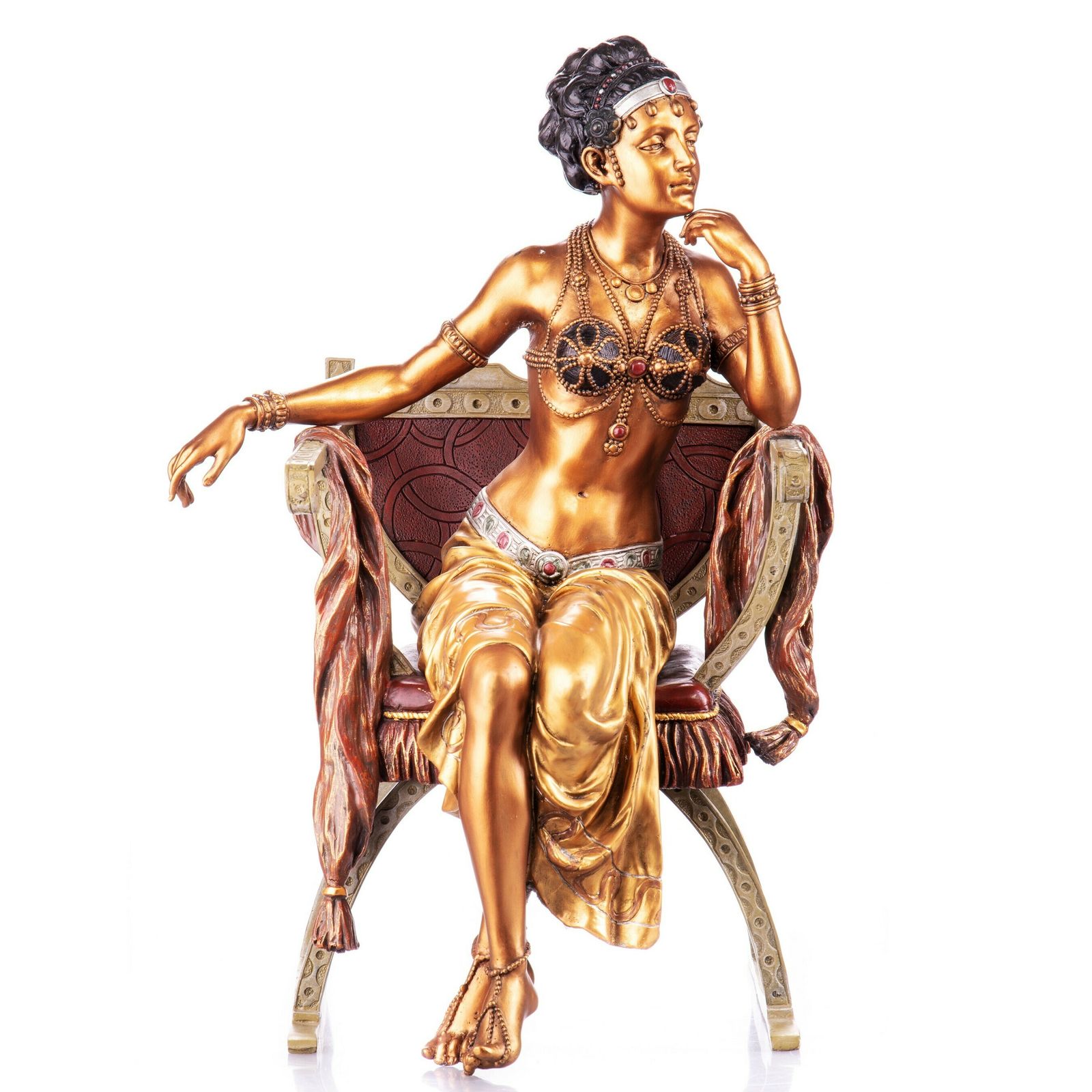 Antique Style Art Deco Bronze Dancer On Armchair