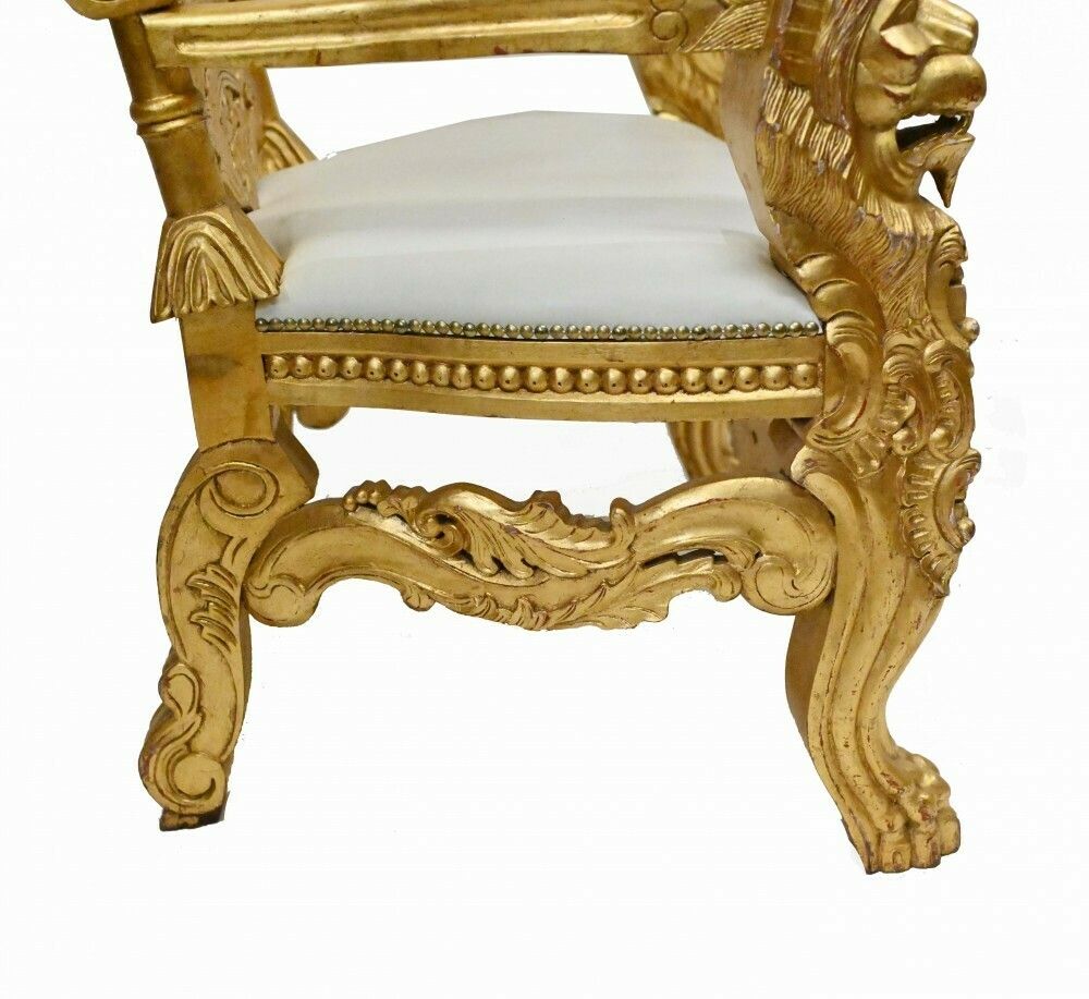 Pair Gilt Thrones Arm Chairs Hand Carved Lions Heads photo buy