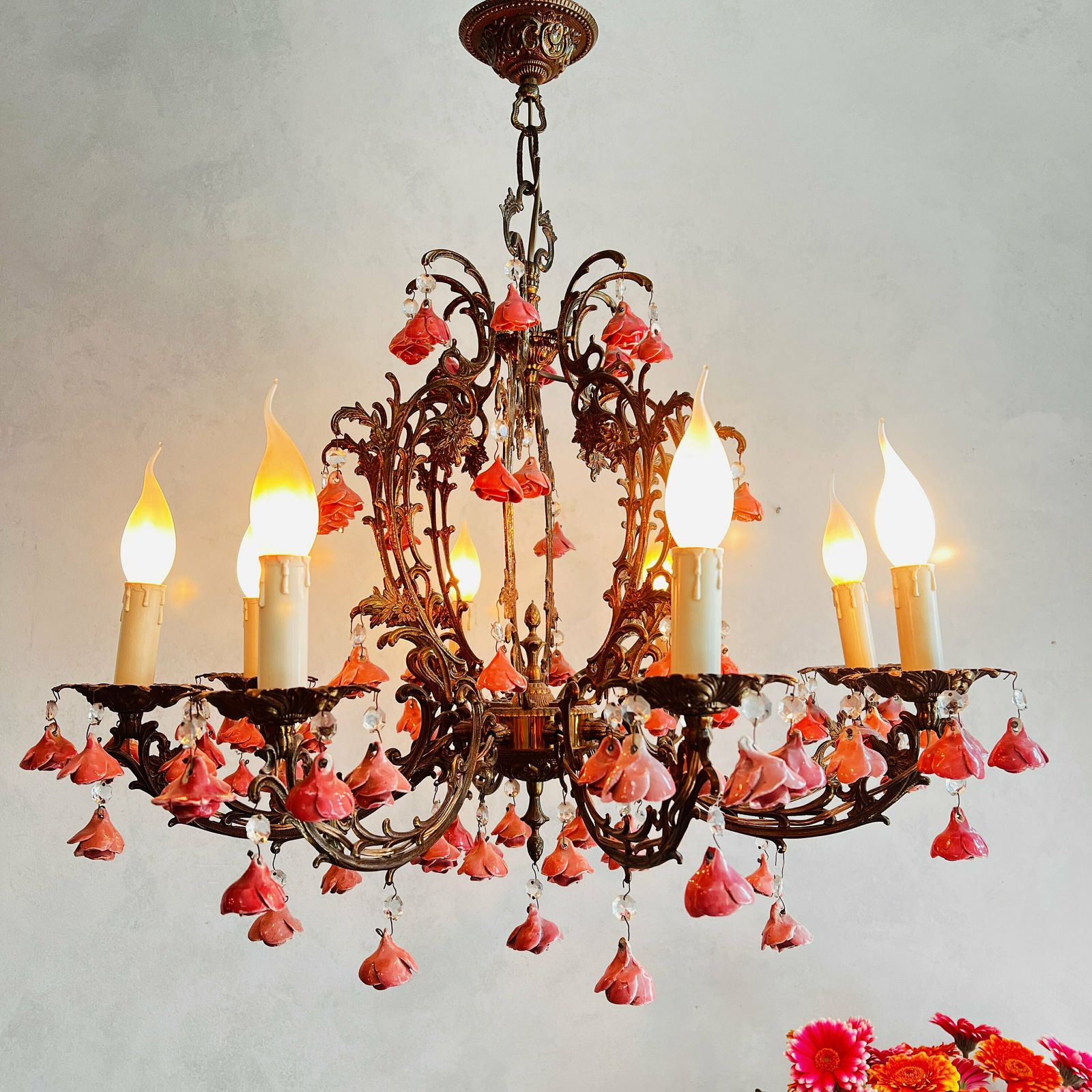 Vintage Floral Chandelier   Stunning Eight Arm Chandelier With Vintage Charm And Beautiful Pink Roses, Ideal For Home Lighting photo furniture