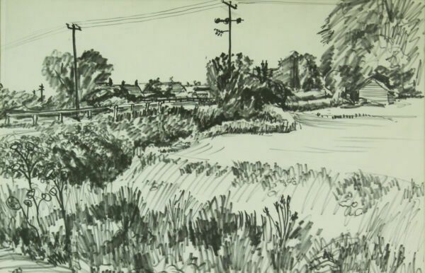 Ink And Pencil By Noel Brannan. Countryside Scene, Possibly Near Hinckley photo furniture