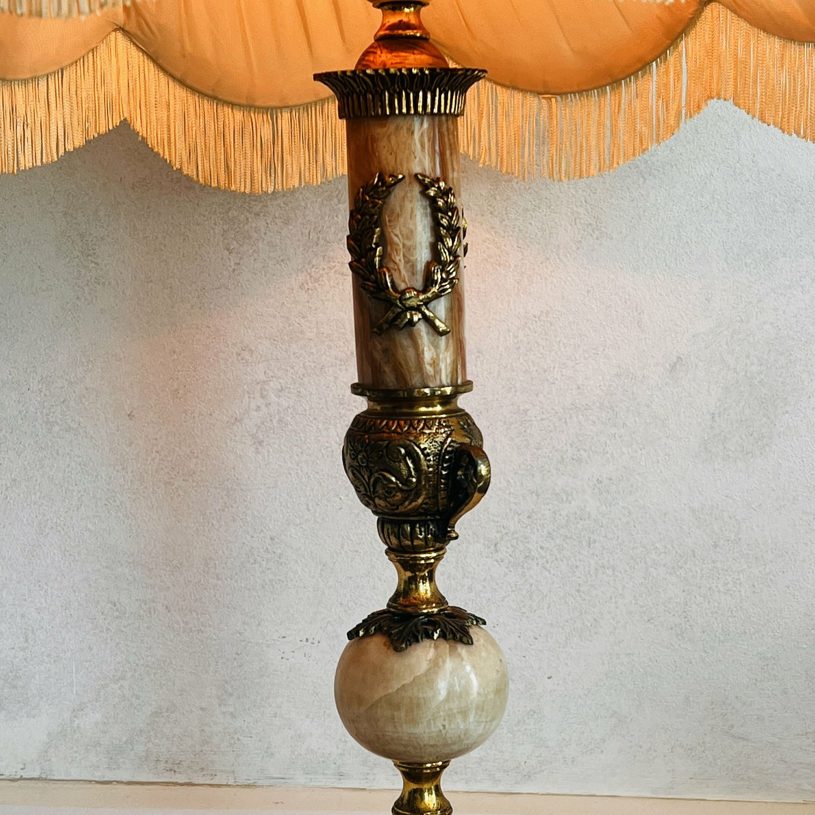 Italian Marble Lamp, Tall Table Lamp Lampshade Edges With Fringes, Rare Find photo vinterior