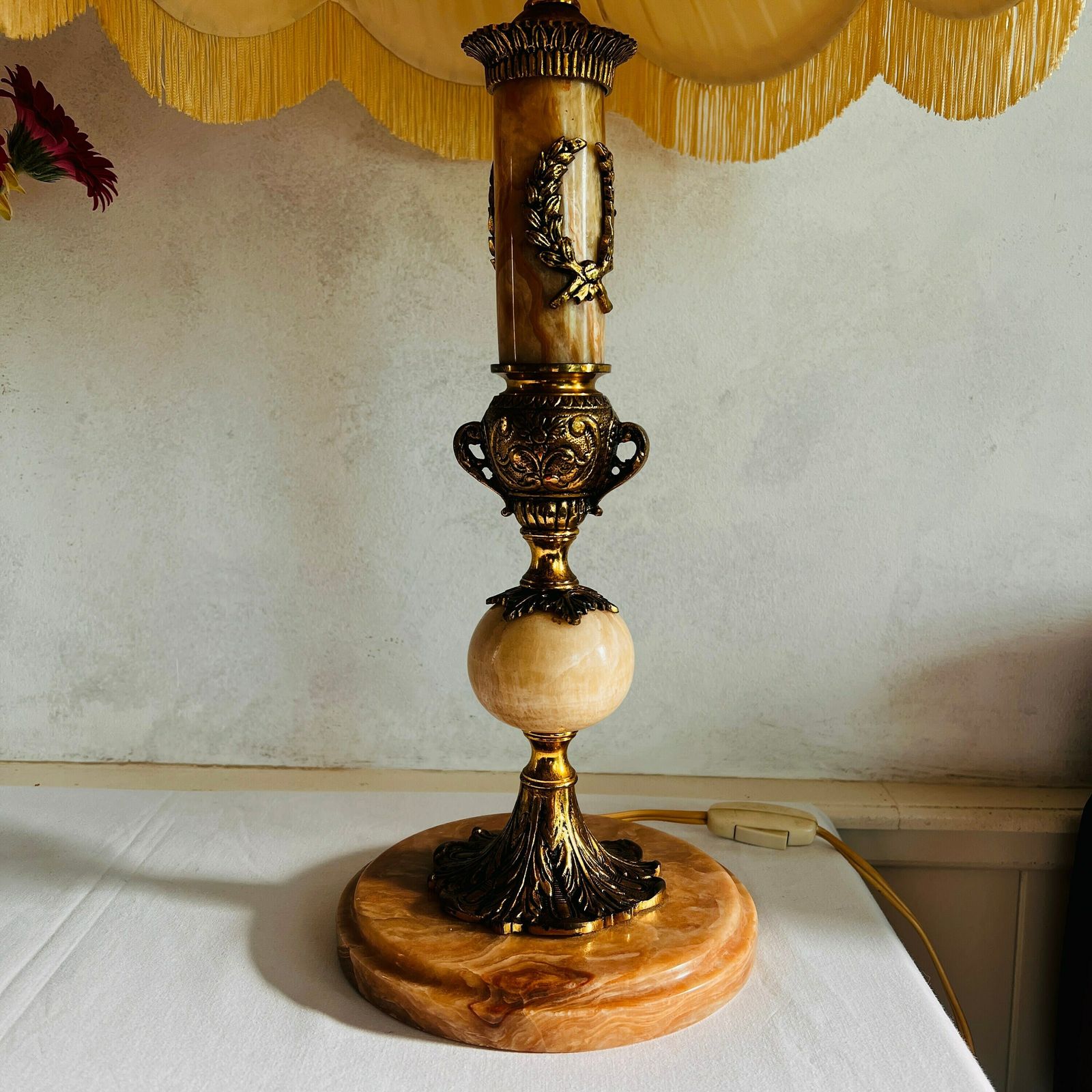 Italian Marble Lamp, Tall Table Lamp Lampshade Edges With Fringes, Rare Find photo buy