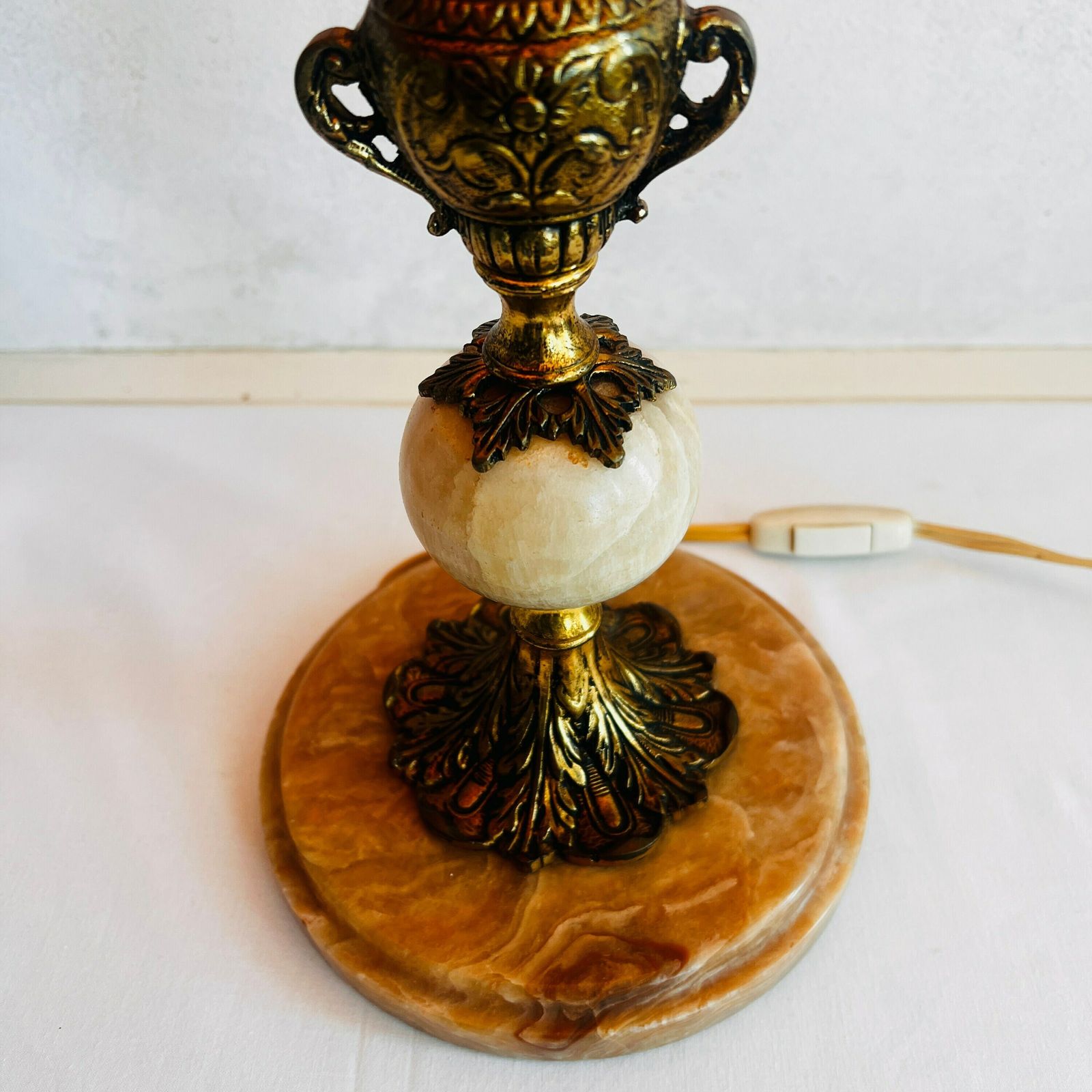 Italian Marble Lamp, Tall Table Lamp Lampshade Edges With Fringes, Rare Find photo vintage