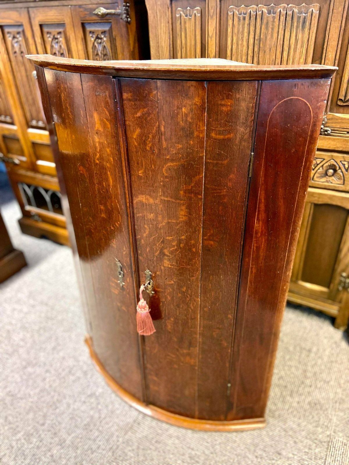 photo for sale Antique Georgian Bow Front Corner Cupboard / Made In England C1780
