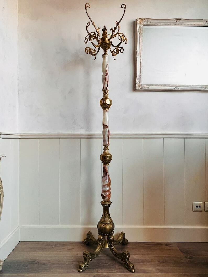 Hoge Mid Century Staande Kapstok Van Marmer – Italiaans, Hollywood Regency Stijl photo 2522.0