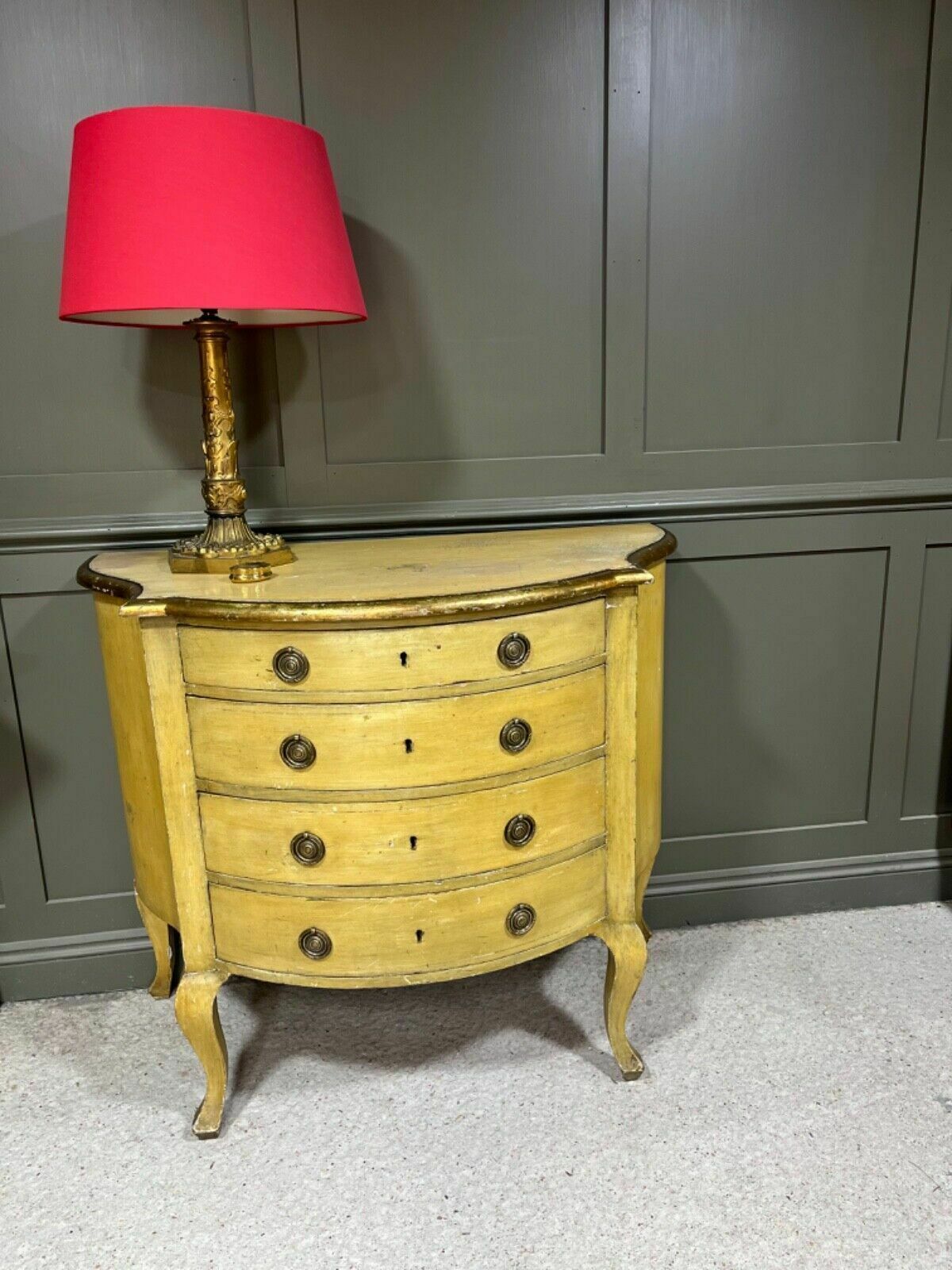 Antique Painted Chest Of Drawers Italian Origin Gilded Banding Late 1890’s