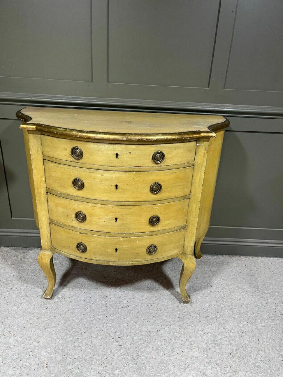 Antique Painted Chest Of Drawers Italian Origin Gilded Banding Late 1890’s photo for sale