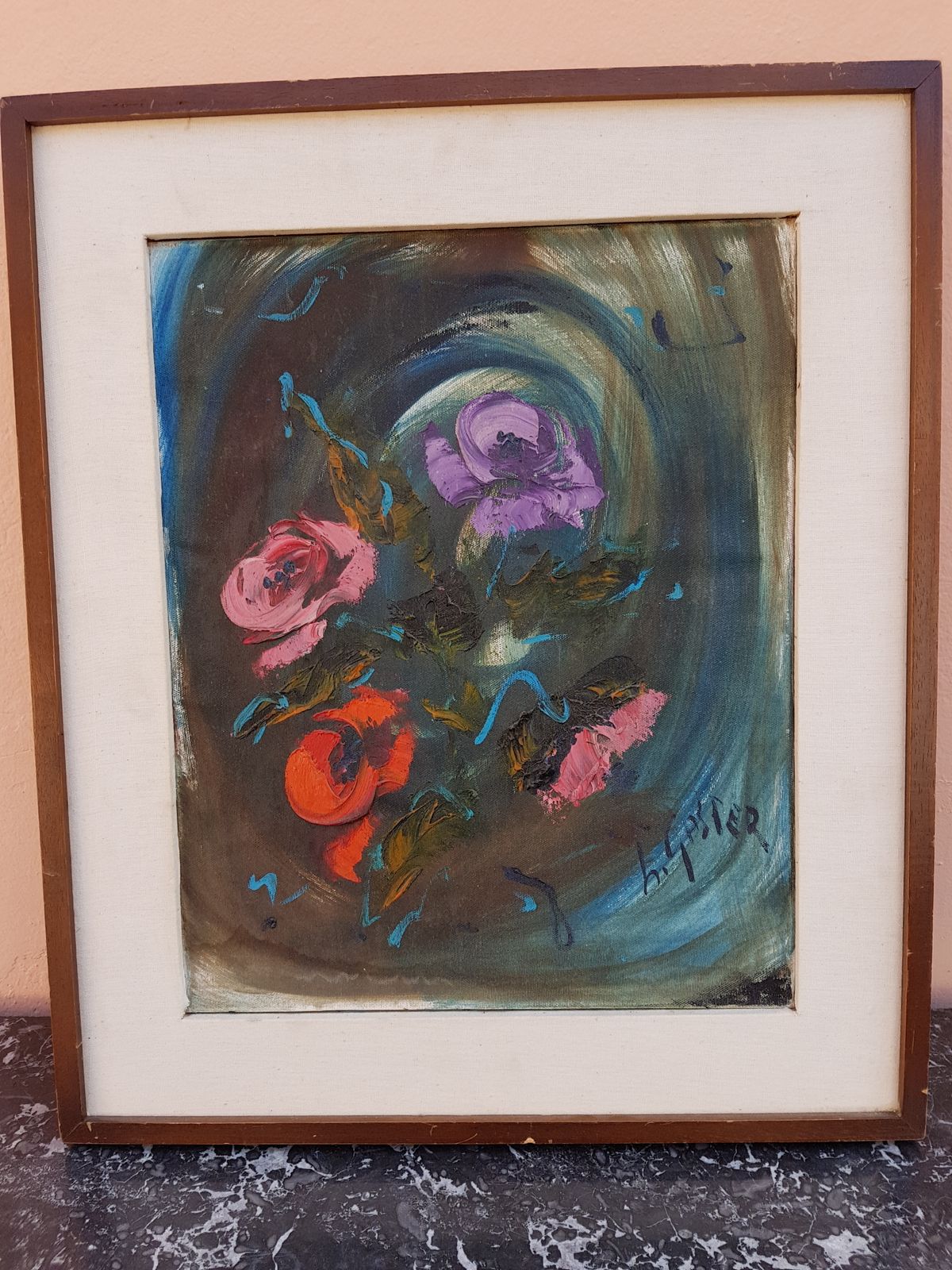 Flower Bouquet   Oil On Canvas Painting photo for sale