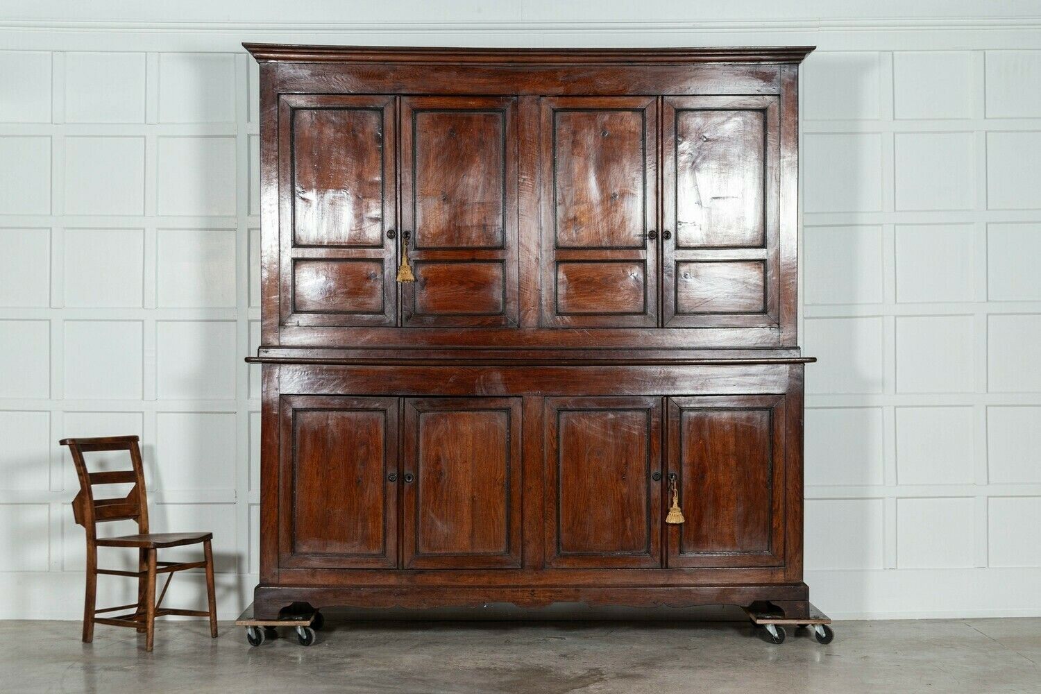 Large 19thc George III English Oak And Fruitwood Housekeepers Cupboard photo Furniture