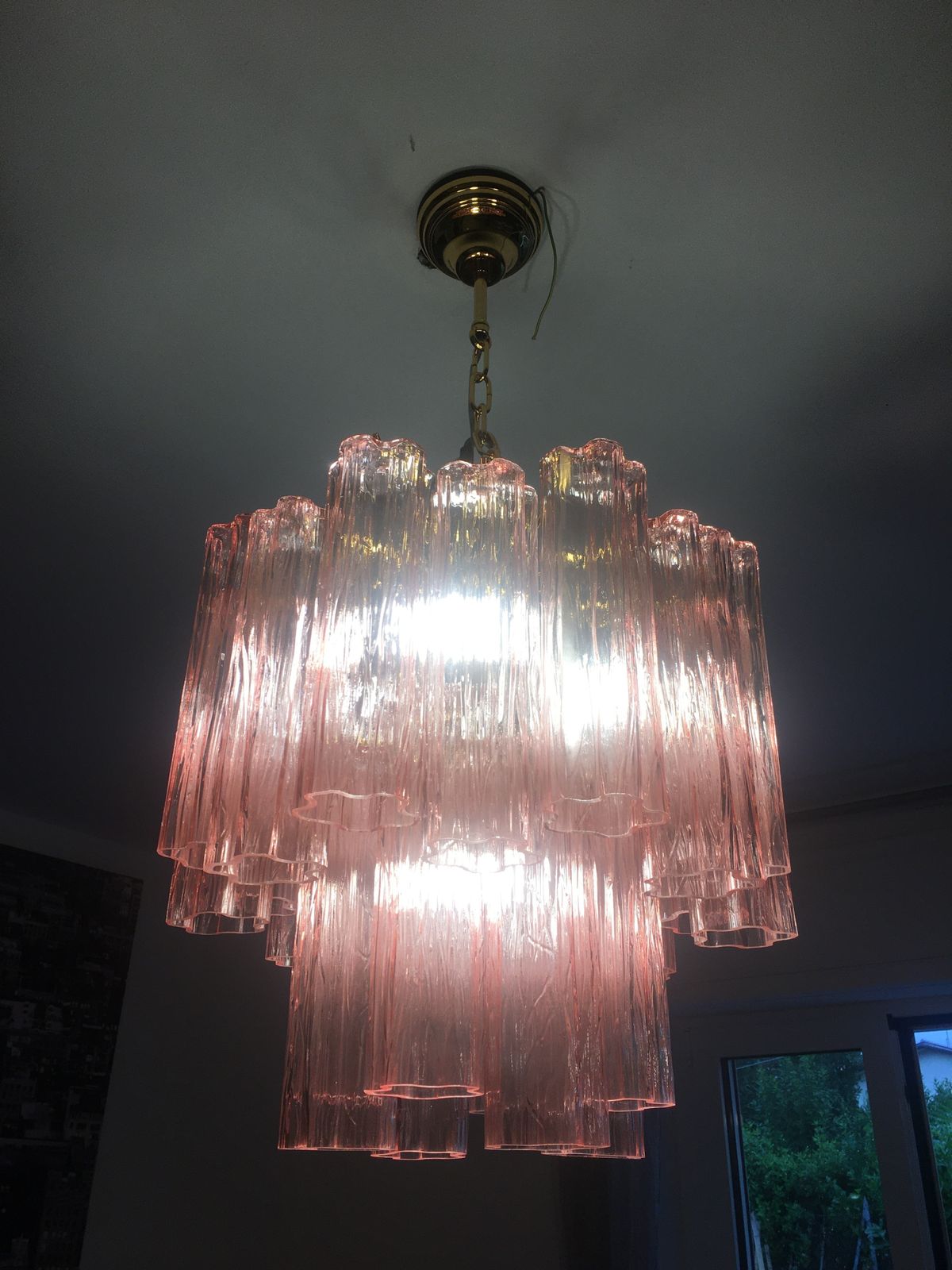 Chandelier Murano Glass Tronchi Like Venini Style In Pink Color photo buy