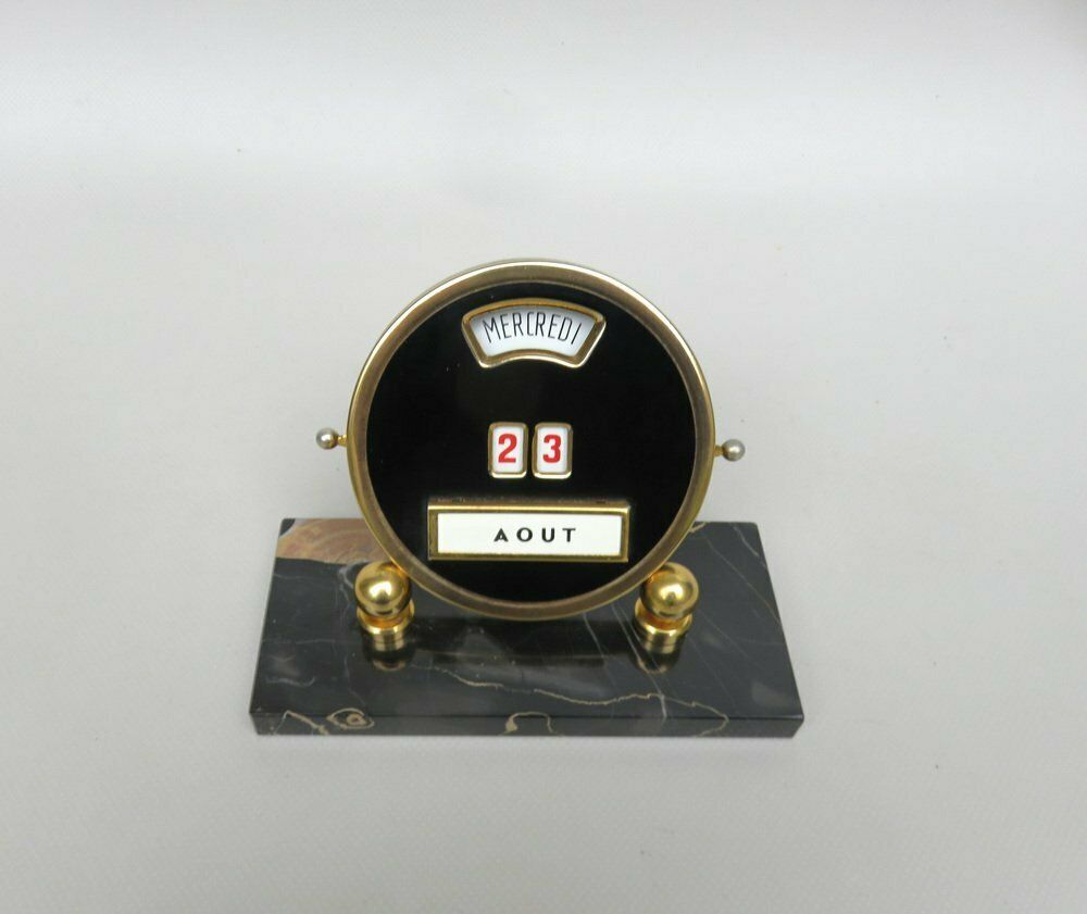 Black And Gilt Eternal Calendar With Marble Base From Mistral, France, 1920s