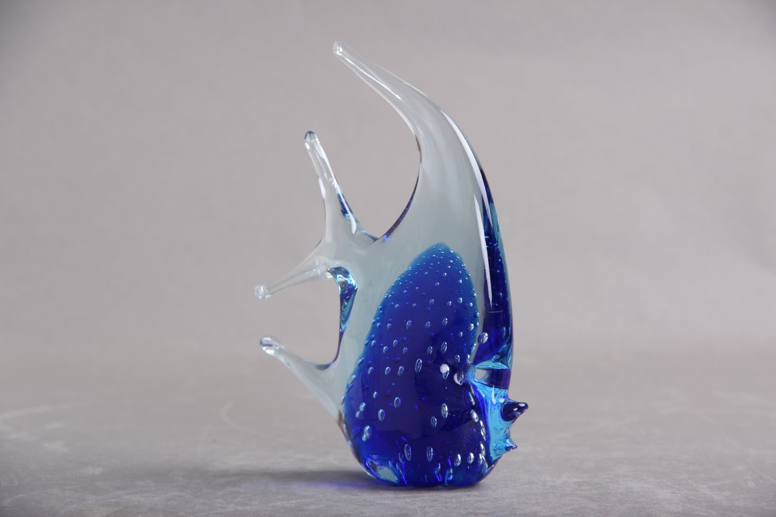Blue Glass Fish, Fish Species Scalare In Dark Blue And Ice Blue Handmade Glass, Italian 1970s Modern photo furniture