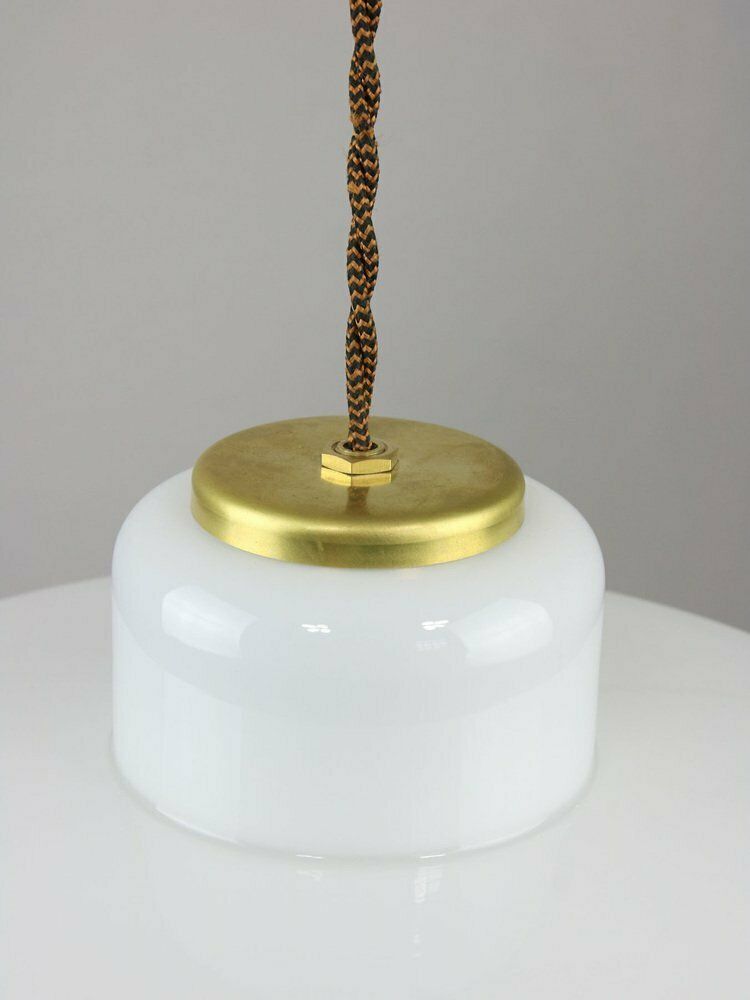 Mid Century Italian White Glass And Brass Pendant Lamp photo Lighting