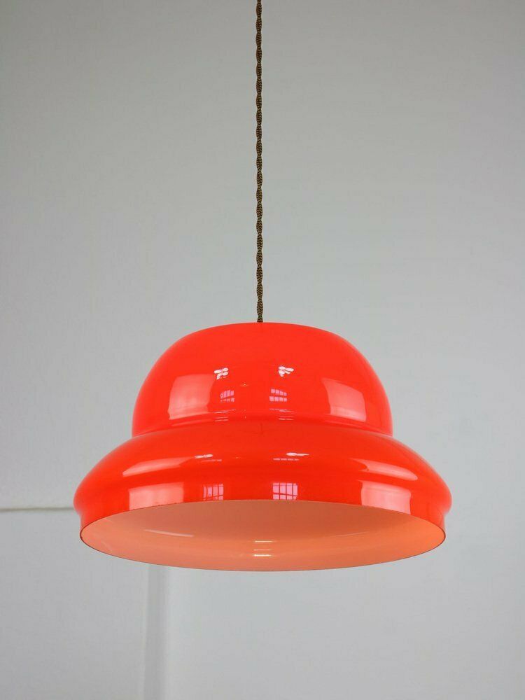 Mid Century Italian Red Glass And Brass Pendant Lamp photo for sale