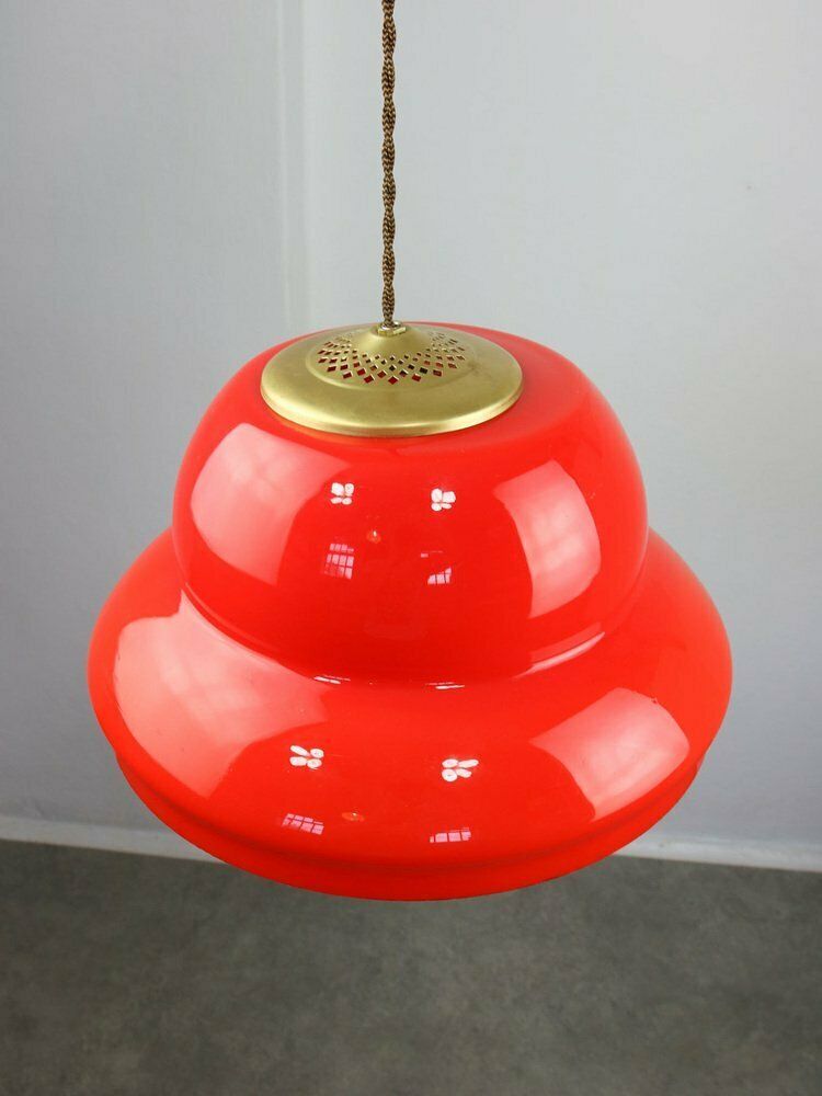 Mid Century Italian Red Glass And Brass Pendant Lamp photo Lighting