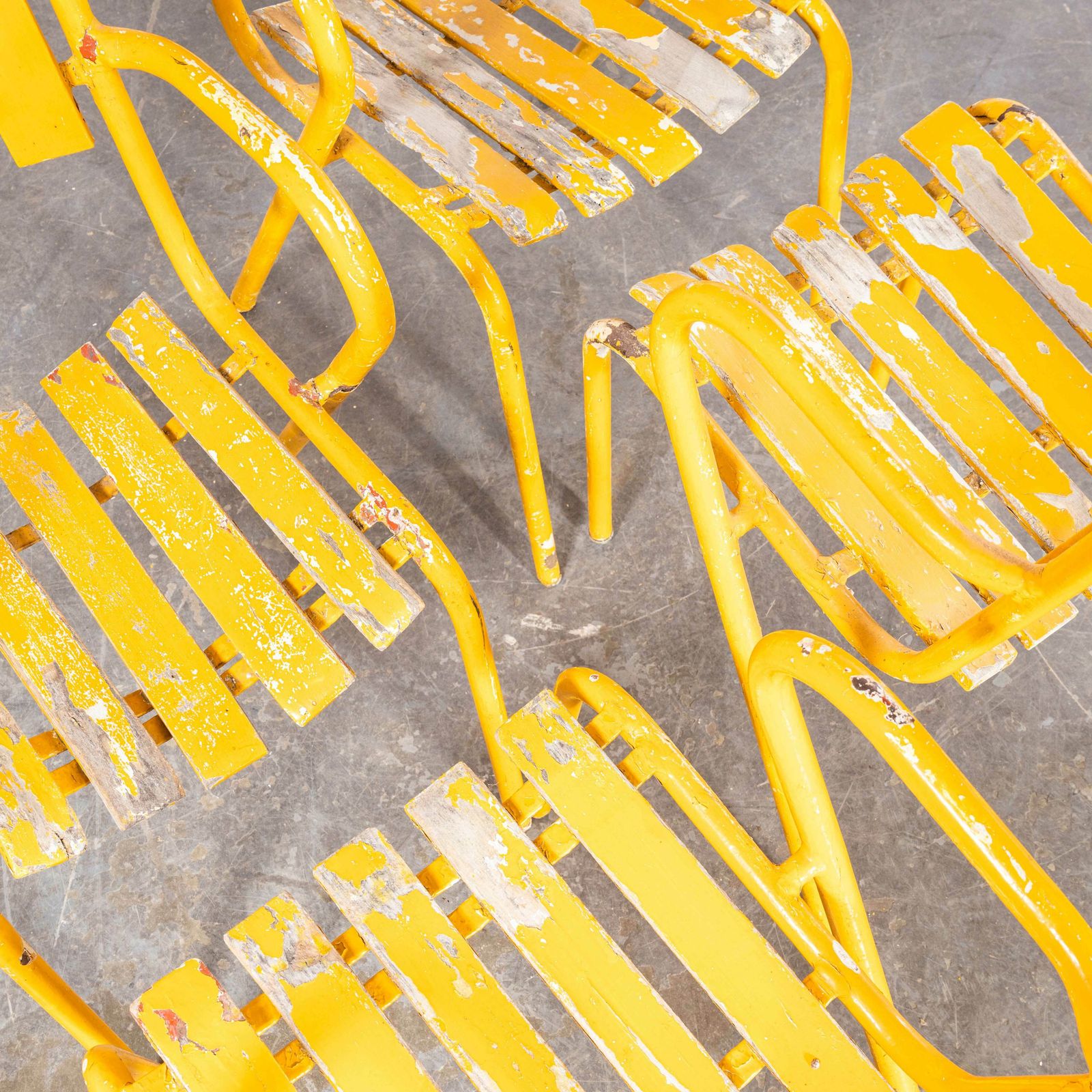 photo for sale 1950’s Original French Outdoor Yellow Slatted Chairs – Various Quantities Available